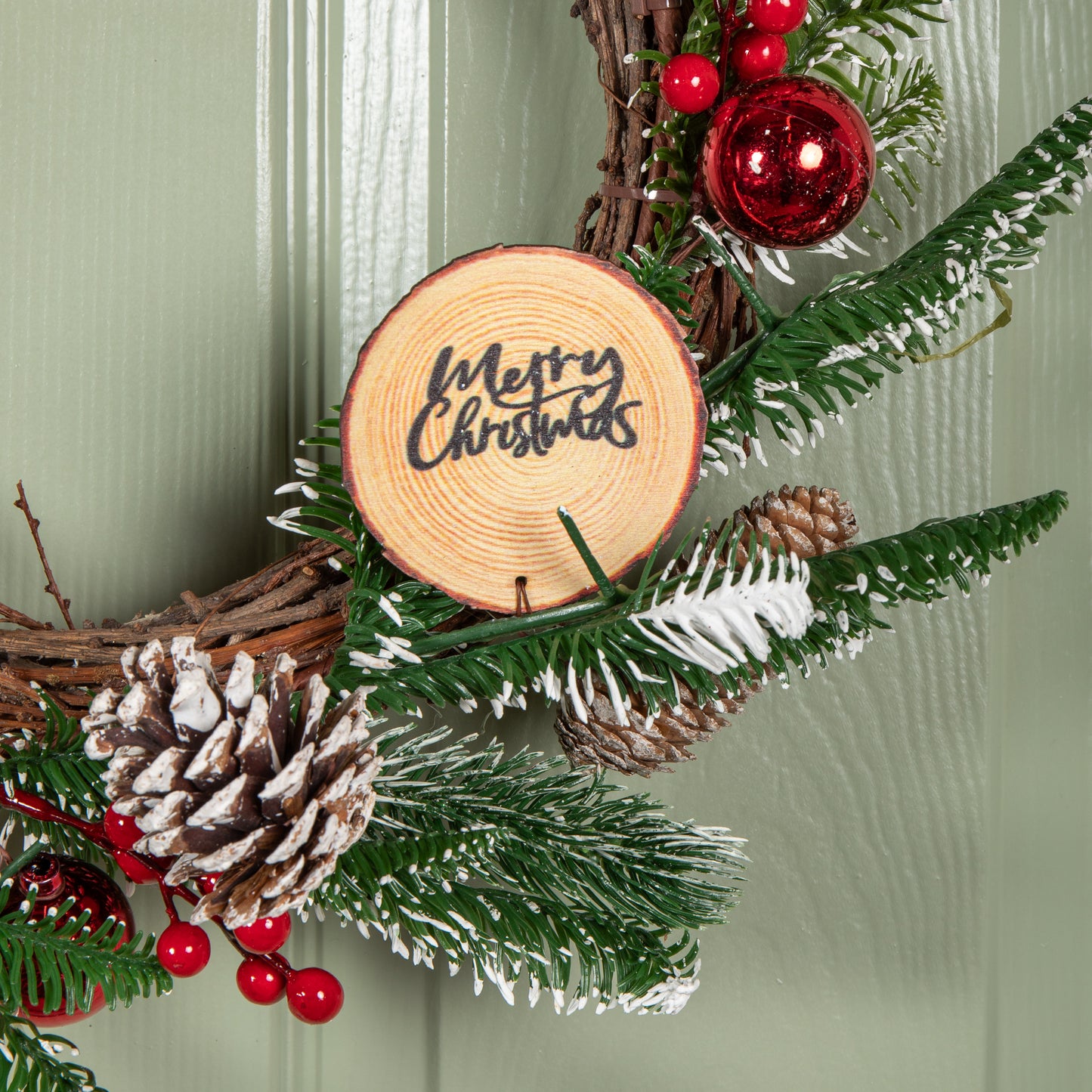 50cm Christmas Pinecone Wreath with Red Berries and Baubles