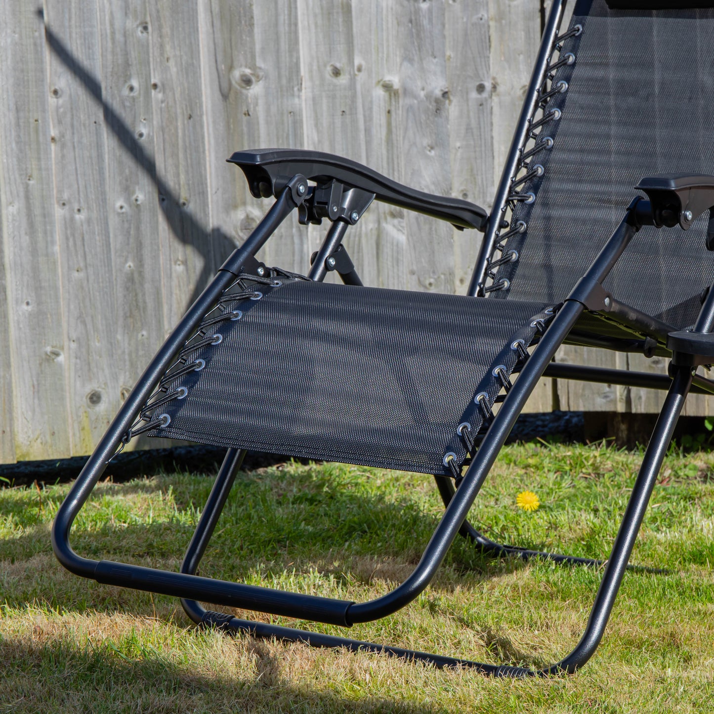 Set of 2 Multi Position Garden Gravity Relaxer Chair Sun Lounger with Sun Canopy in Black