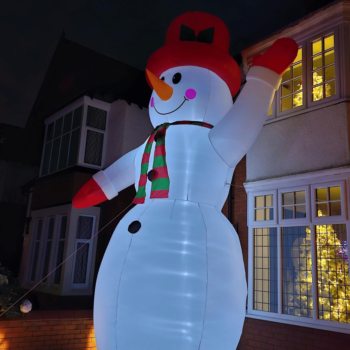 GIANT: 20ft (6m) Outdoor Inflatable Light up Christmas Snowman with Raised Arm with 28 LEDs