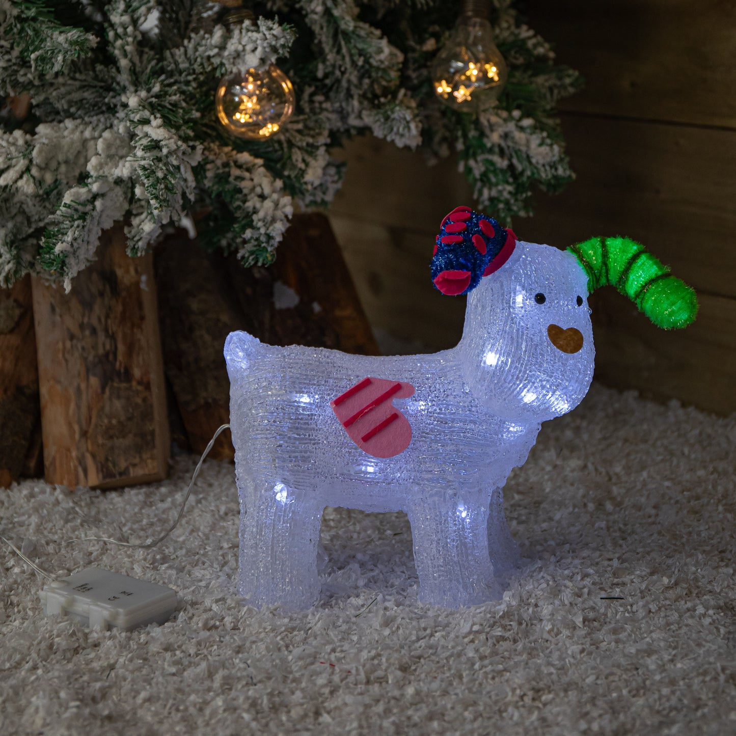 31cm Battery Operated Light up The Snowdog Christmas Acrylic Decoration with Ice White LEDs