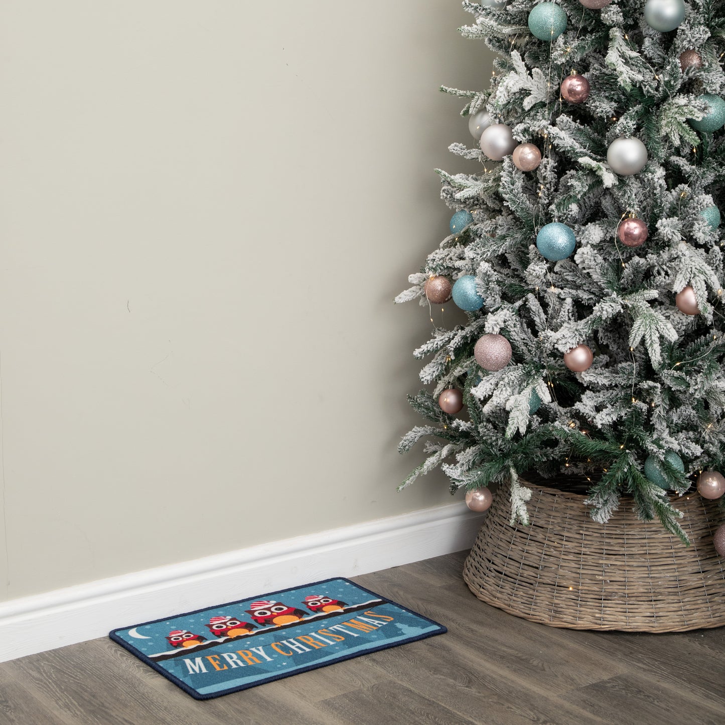60cm x 40cm Festive Owls Fabric Christmas Doormat