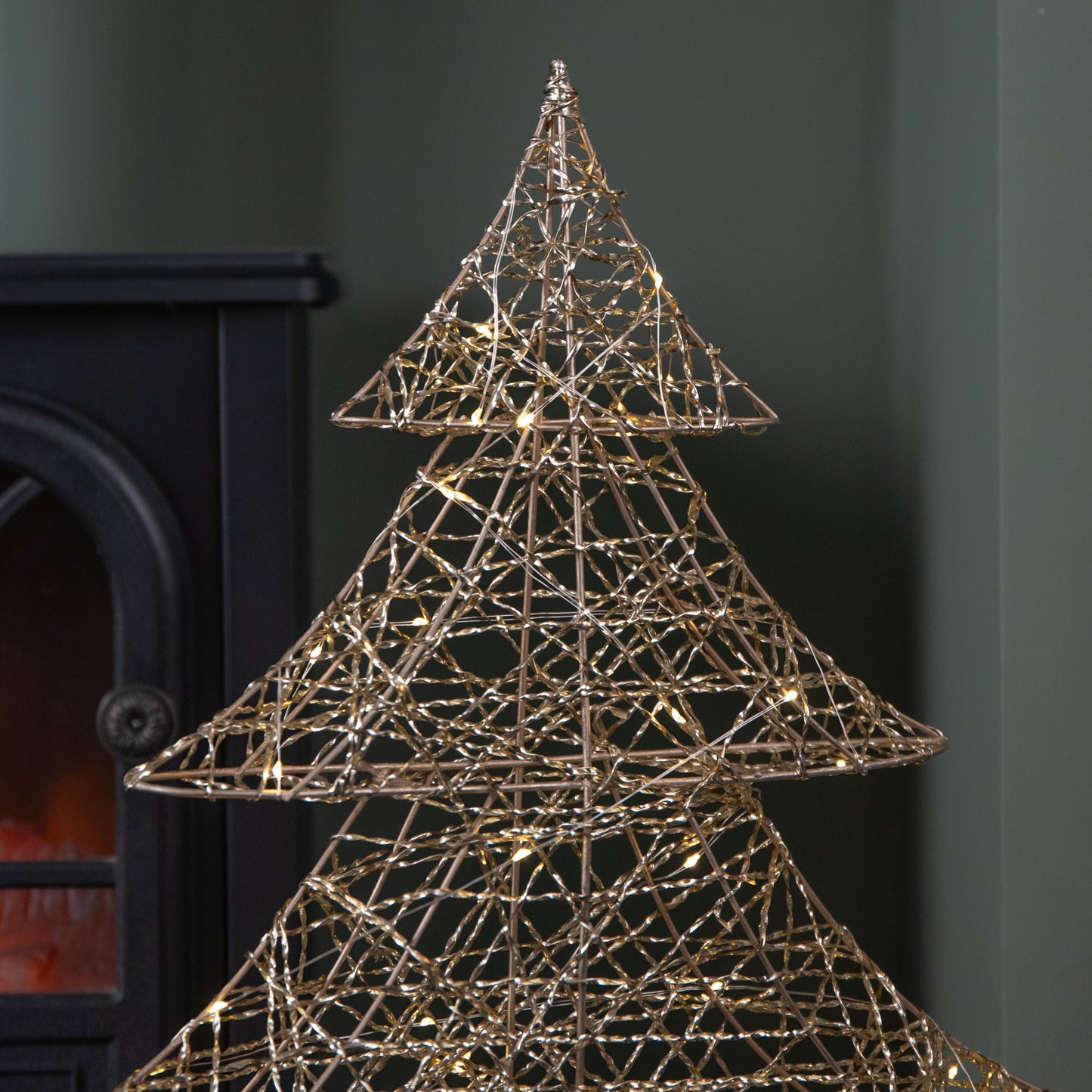 60cm Battery Operated Light up Gold Weave Christmas Tree with Warm White LEDs