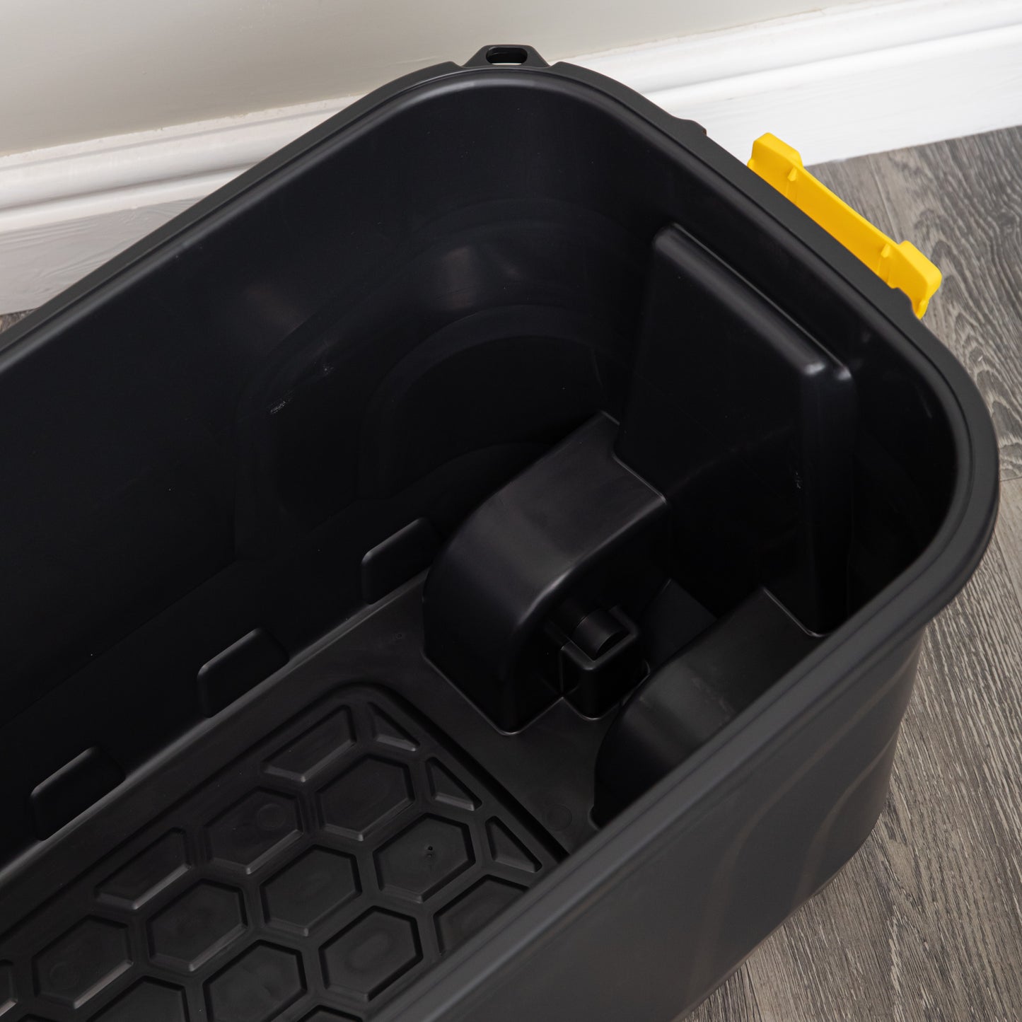 2 x 75L Heavy Duty Lockable & Stackable Storage Tub Chest on Wheels with Clips in Black