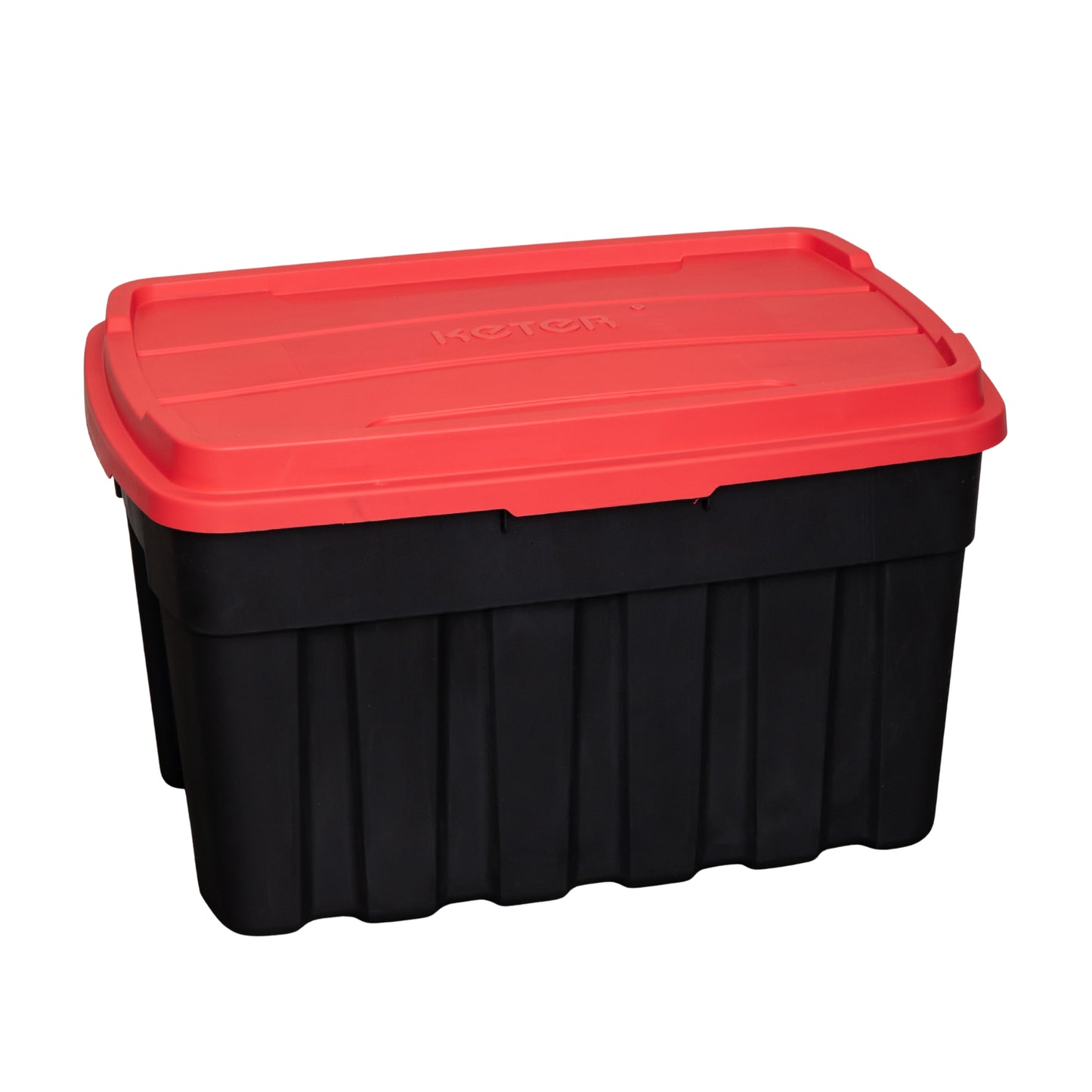 140L Black and Red Tuff Stackable Storage Box with Lid and Carry Handles
