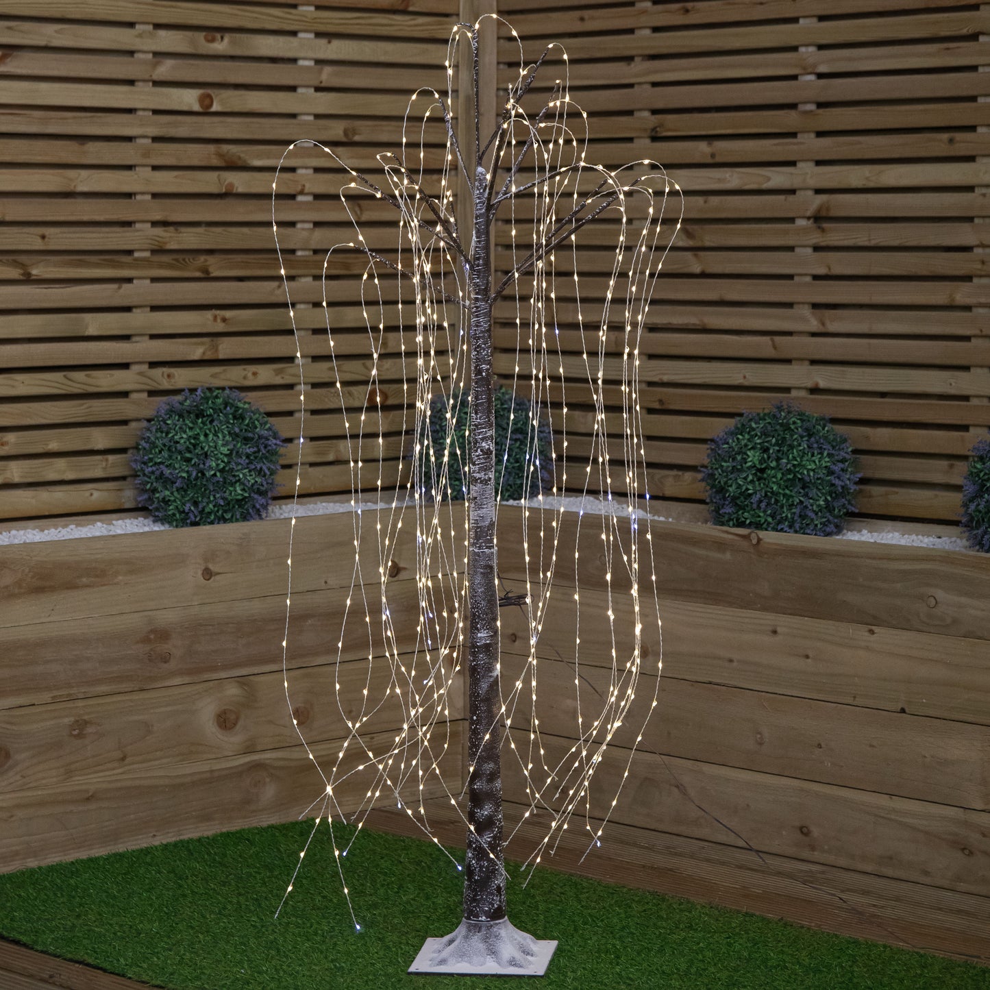 5ft (1.5m) Brown Flocked Christmas Willow Tree with Static & Flashing White Mix LEDs