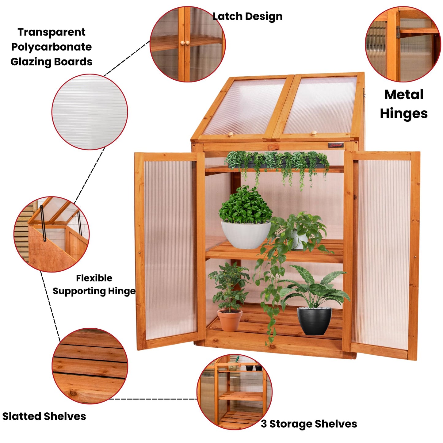 Samuel Alexander Wooden Mini Greenhouse Cold Frame - Small Greenhouse H120 x W69 x D49cm