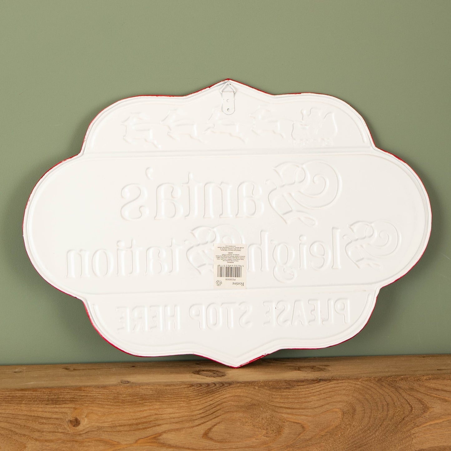 51cm Red and White Metal Christmas Santa Sleigh Station Sign