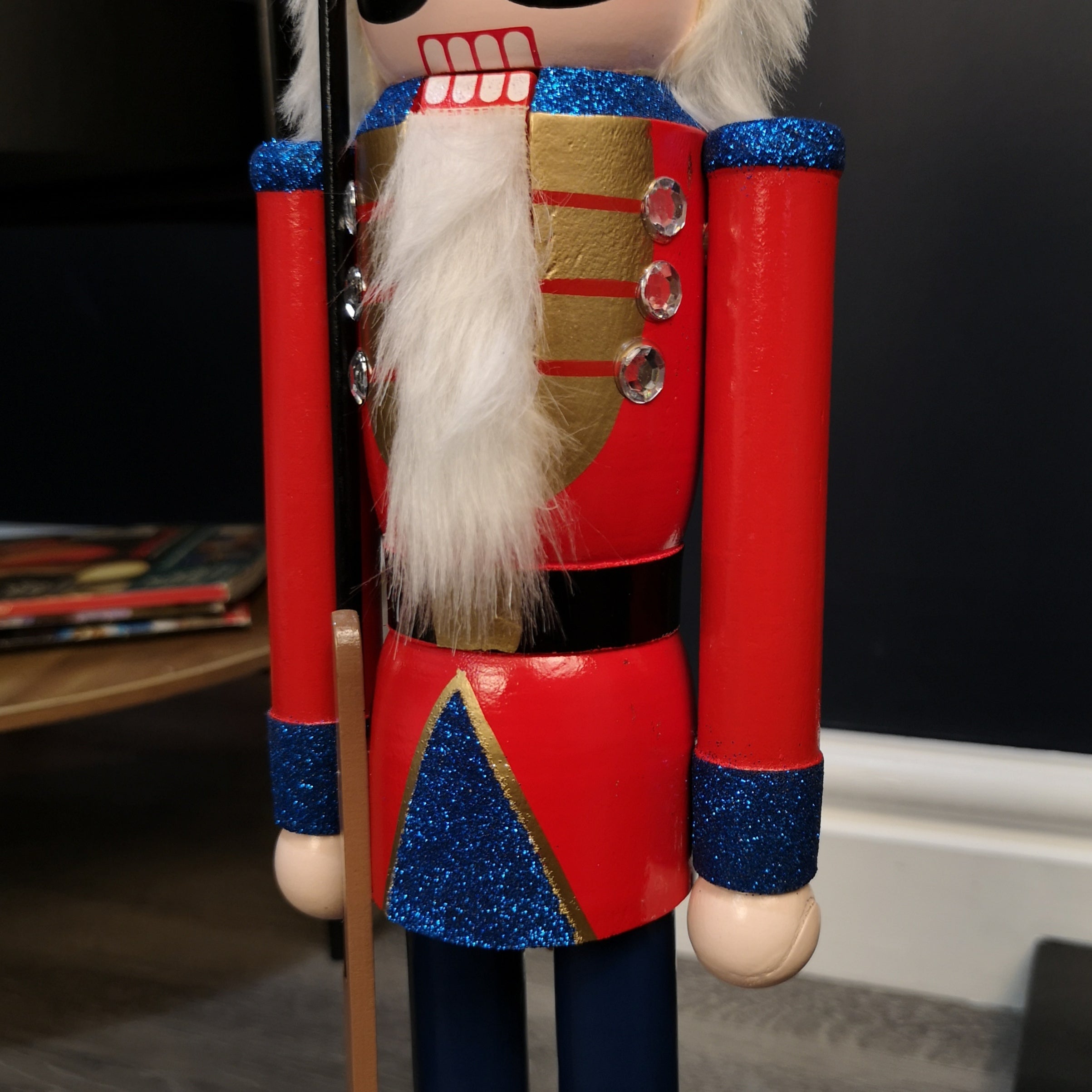 50cm Indoor Traditional Wooden Christmas Nutcracker Decoration in Red & Blue