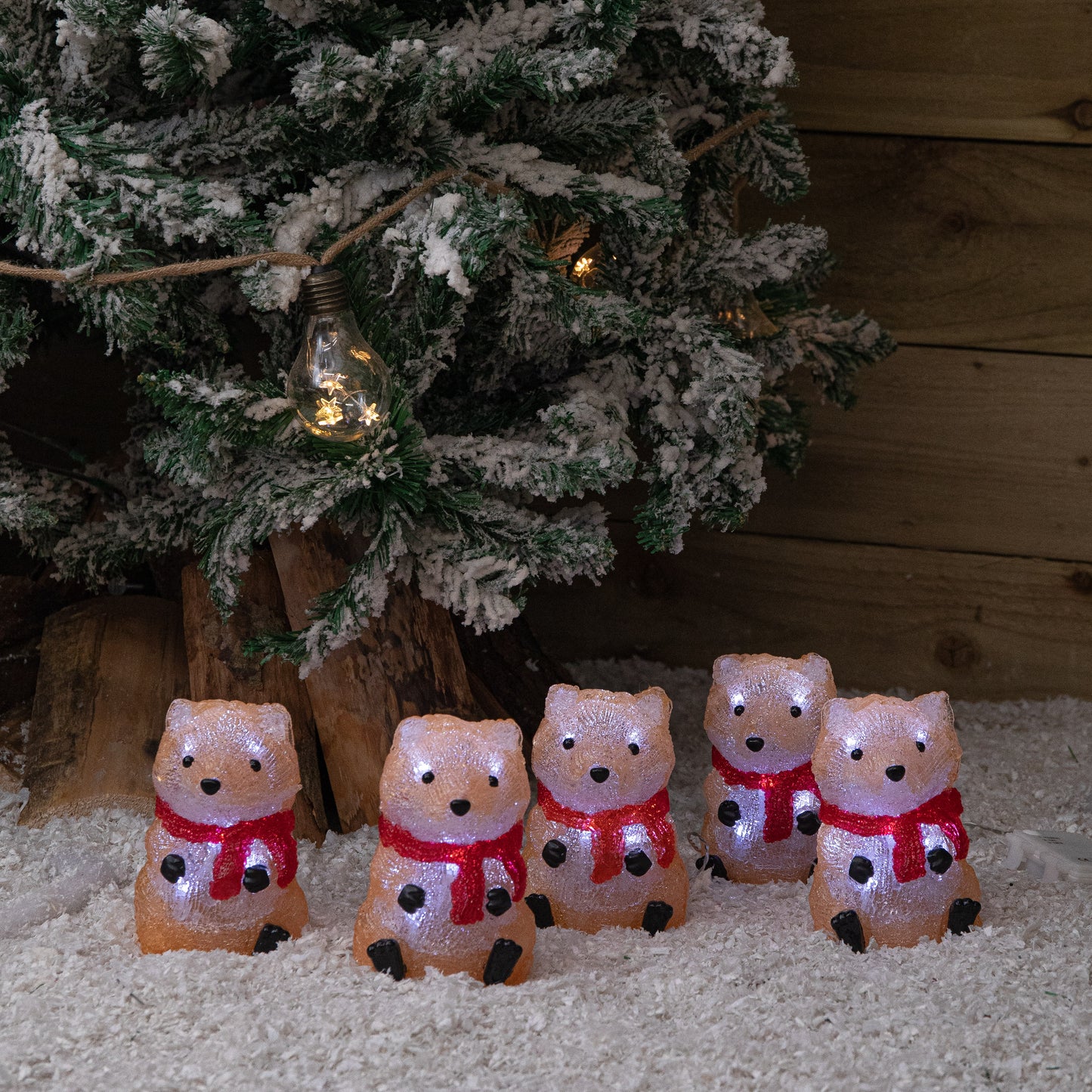 14cm Set of 5 Battery Operated Light up Christmas Fox Ornaments with 40 Cool White LEDs