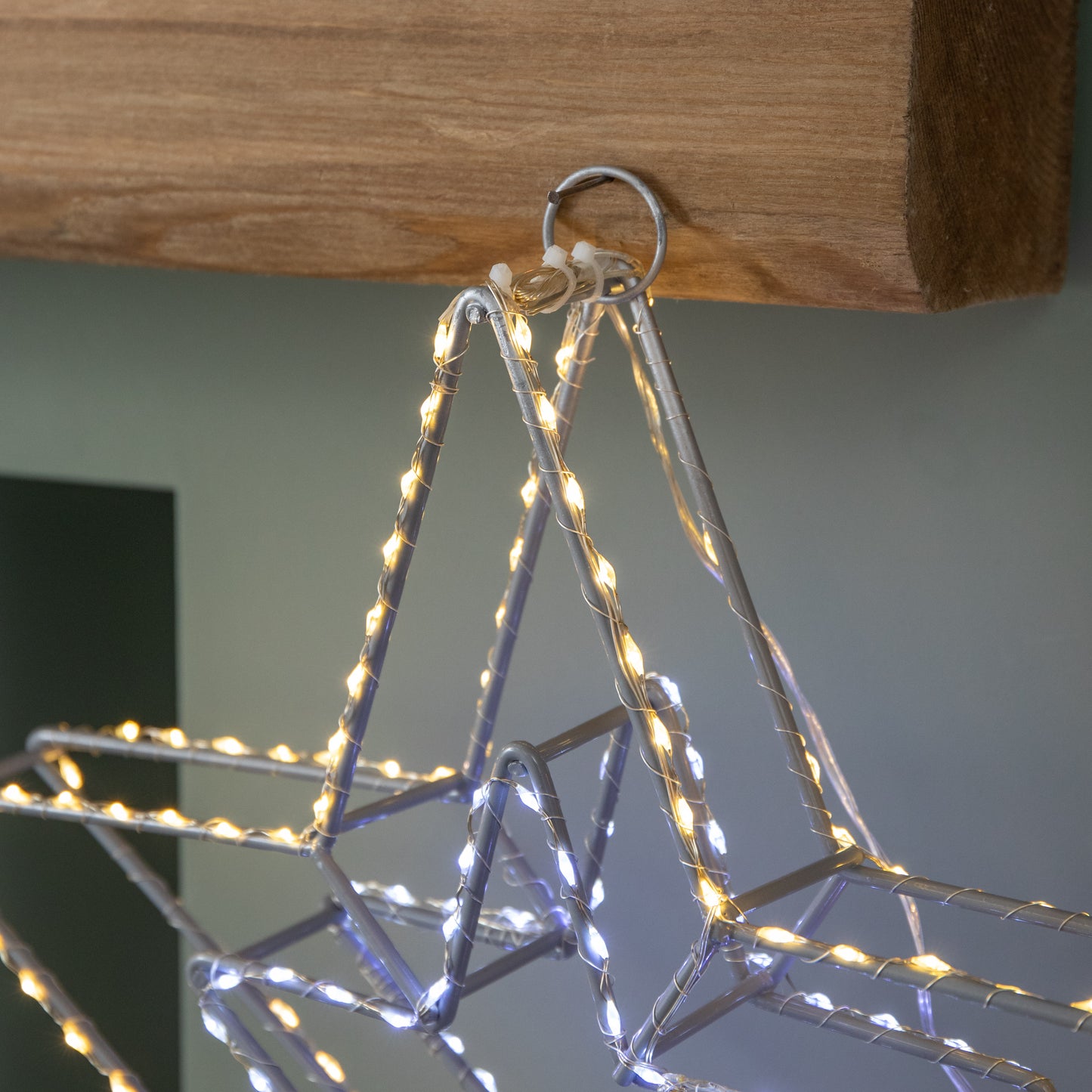 38cm Light up Dewdrop Double Star Christmas Decoration with White and Warm White LEDs