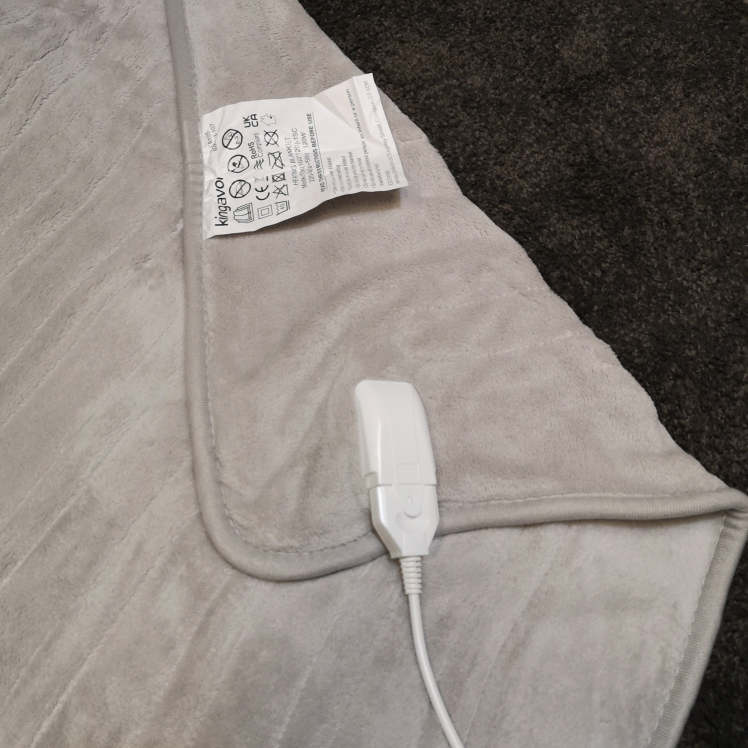 160cm 120w Grey Electric Throw Blanket with Temperature Settings