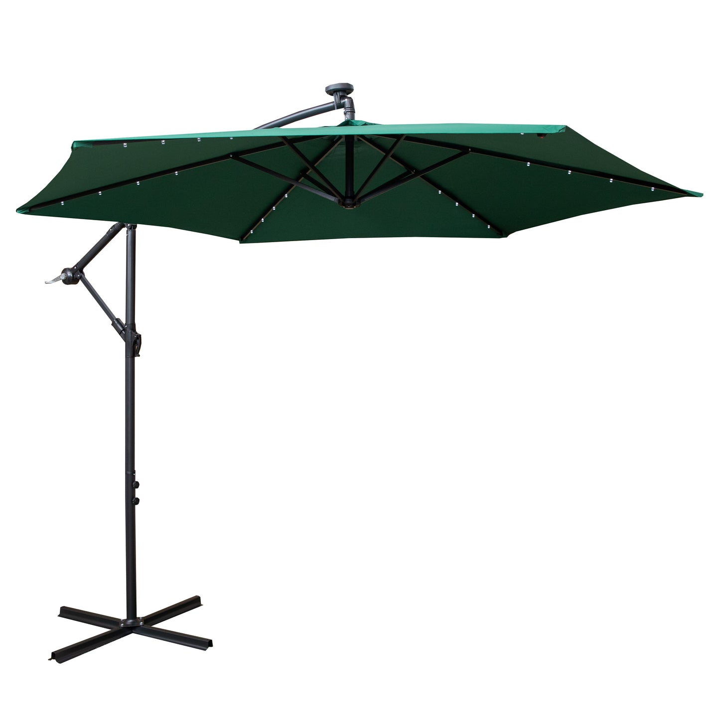 Samuel Alexander 3m Solar Powered Cantilever Lit Banana Garden Parasol with Crank Handle & White LED Lights in Green