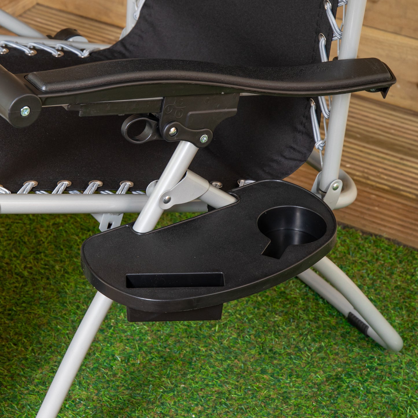 Black Plastic Cupholder Side Tray for Garden Gravity Chairs