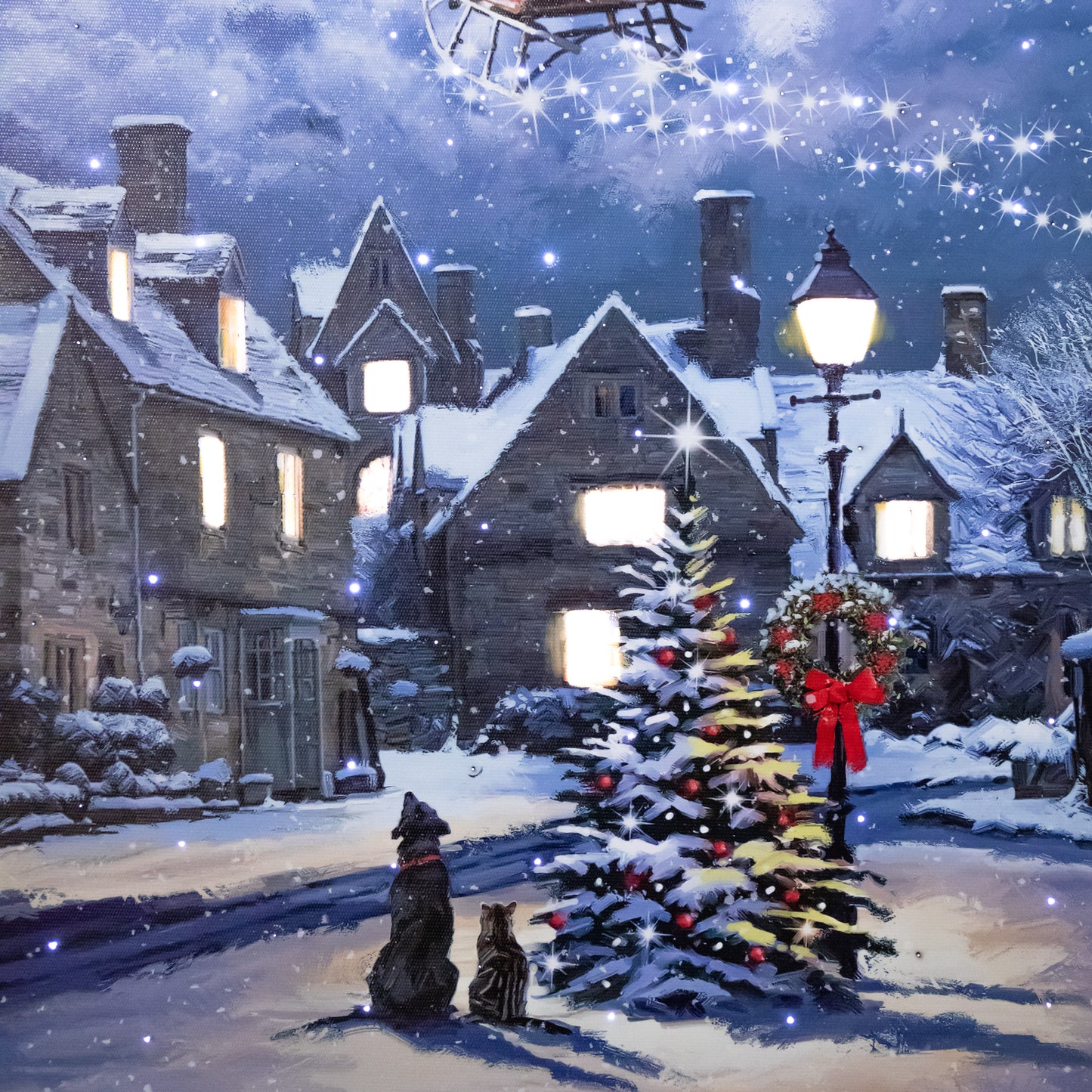 40 x 40cm Battery Operated Light up Christmas Santa & Dog Scene Wall Art with LEDs