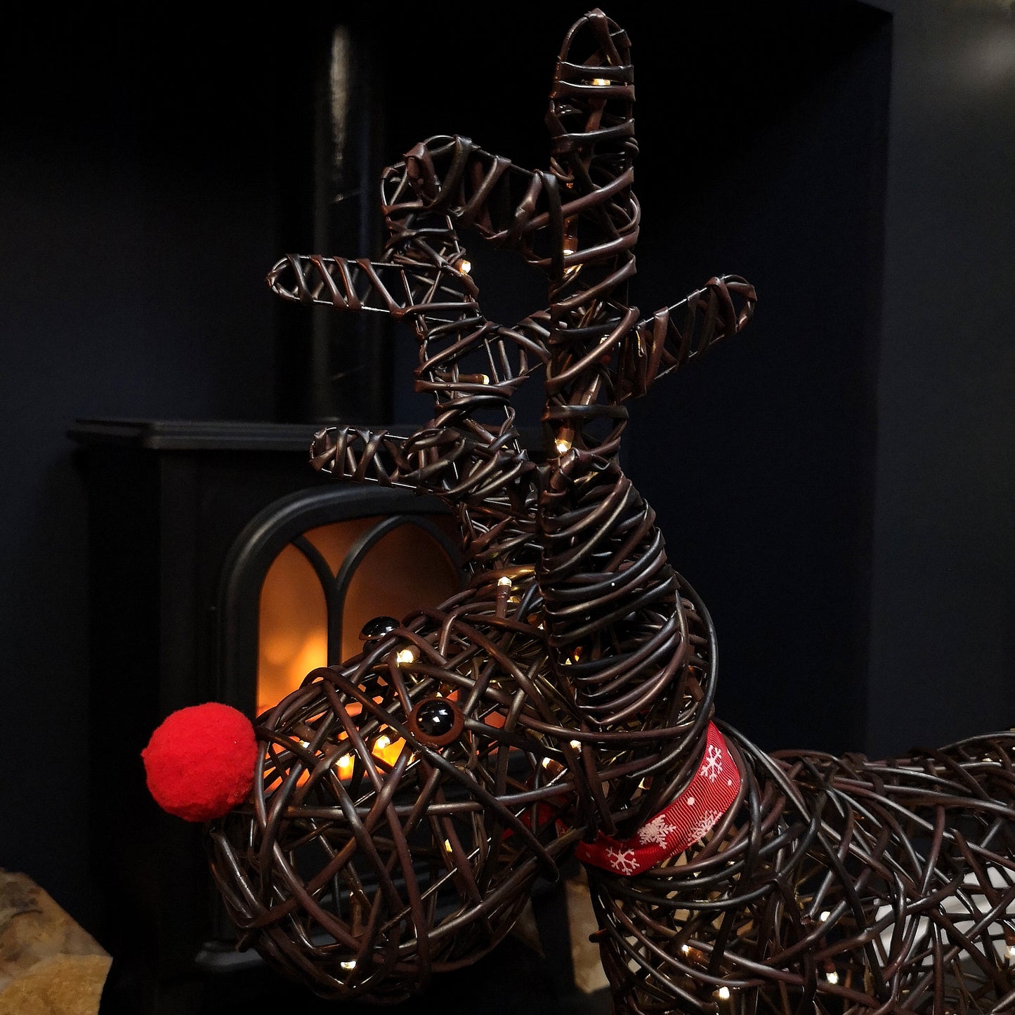 65cm Battery Operated Rattan Woven Rudolph Reindeer with Warm White LEDs