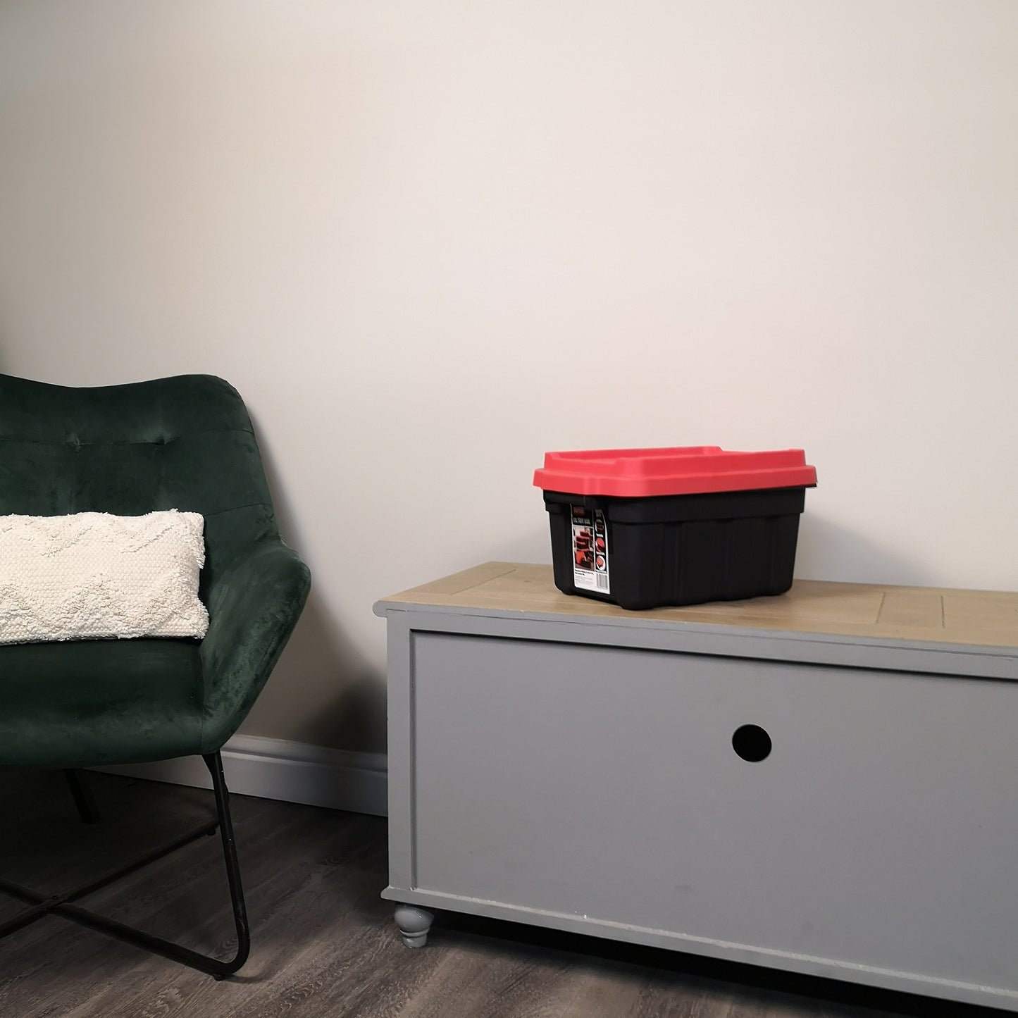 11L Black and Red Small Tuff Stackable Storage Box with Lid and Carry Handles