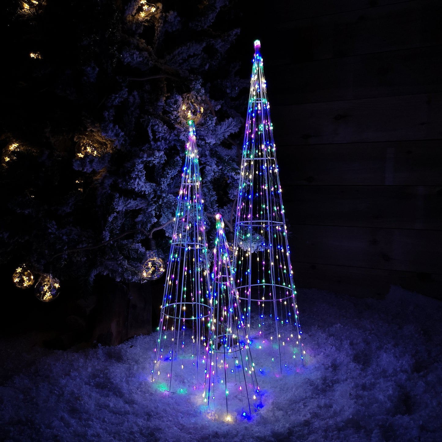 Multi Function LED White Tree Cone Trio with 640 Multi Coloured LEDs