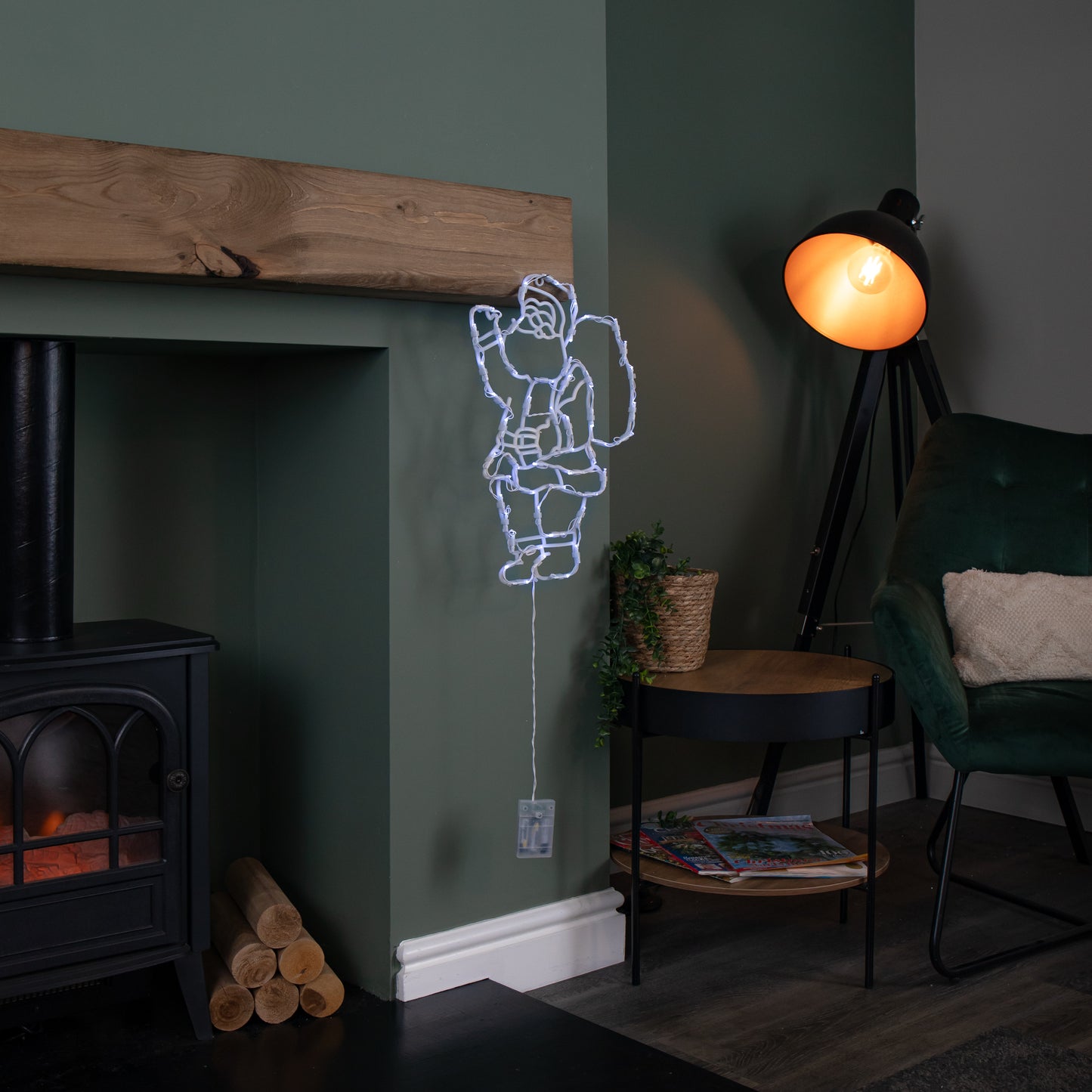 44cm Battery Powered Light up Hanging Christmas Santa with White Multi-Action LEDs