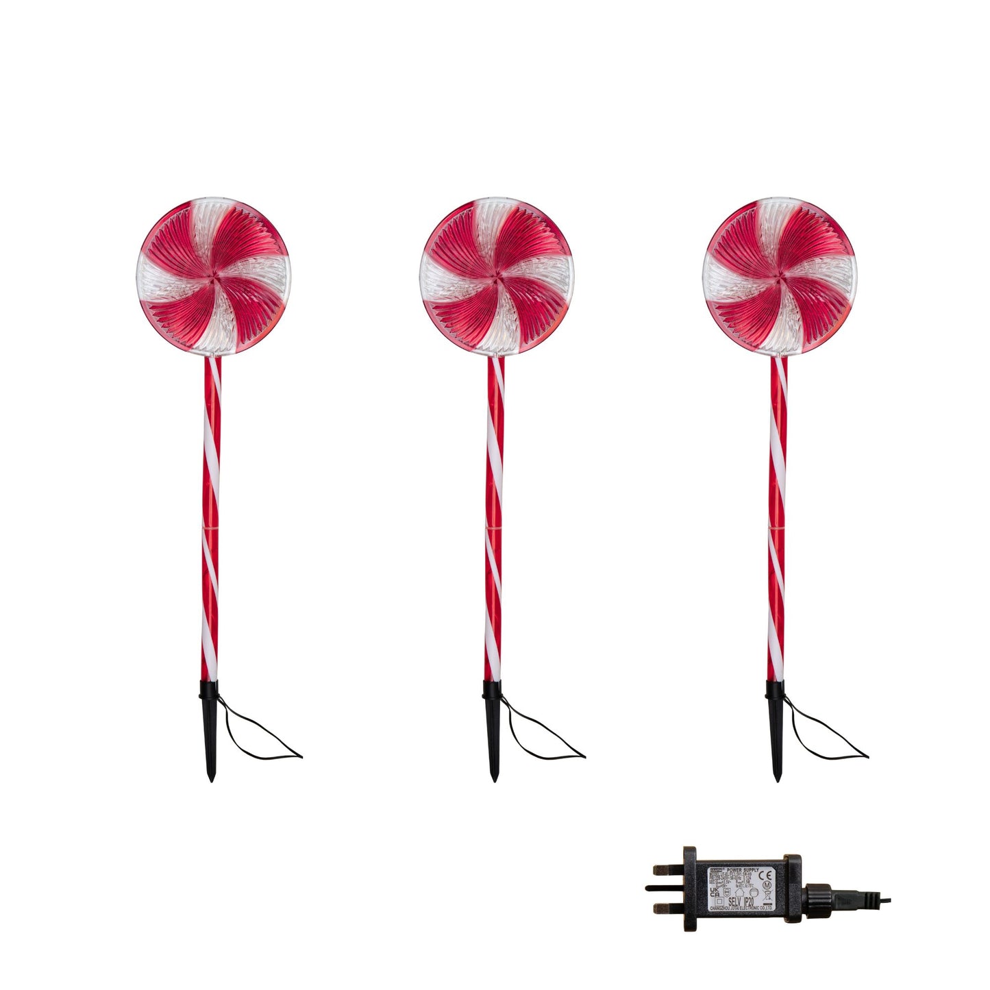 58cm Light up Red and White Candy Pop Christmas Pathfinders with 63 White LEDs