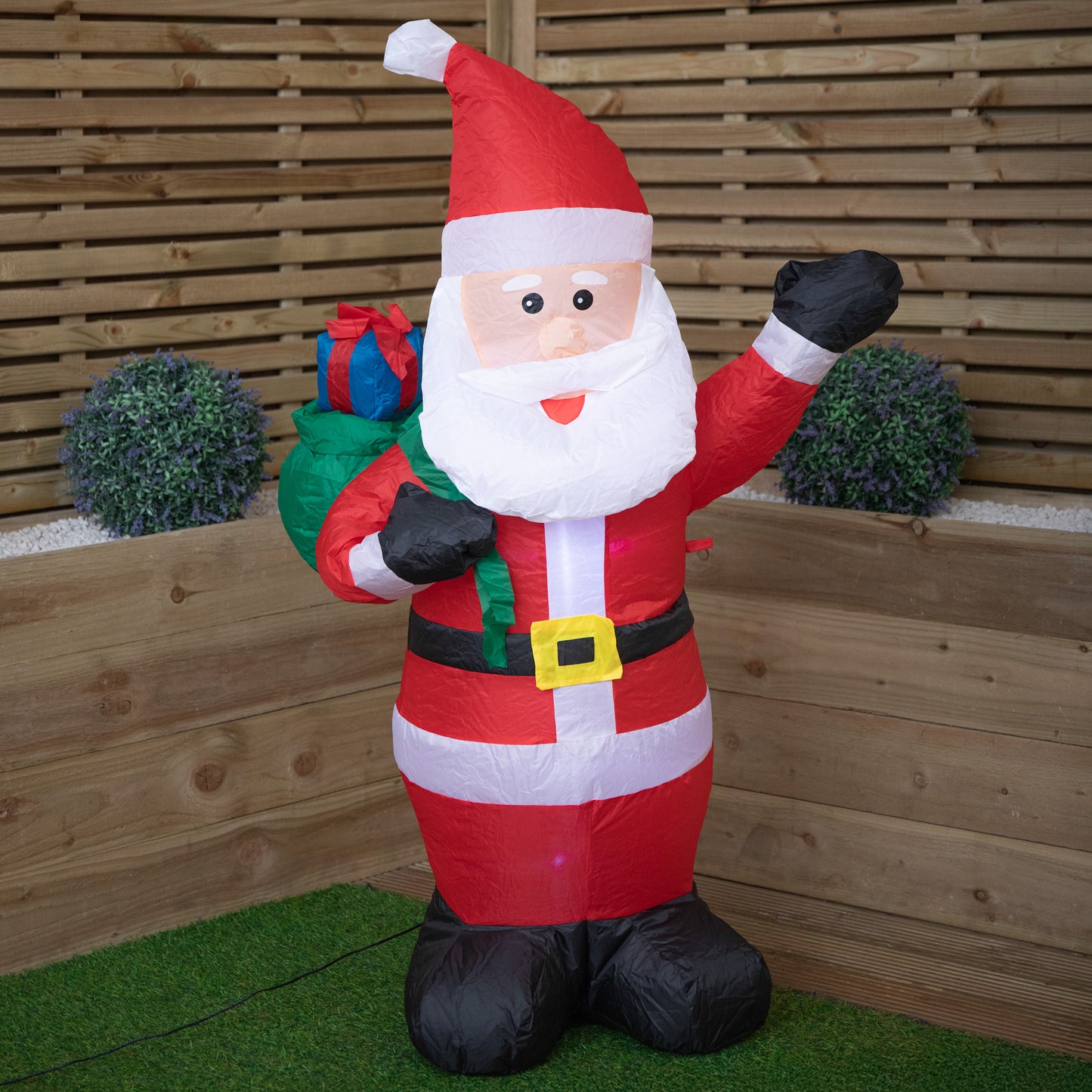 130cm (4ft) Inflatable LED Outdoor Christmas Standing Santa with Gift in Sack