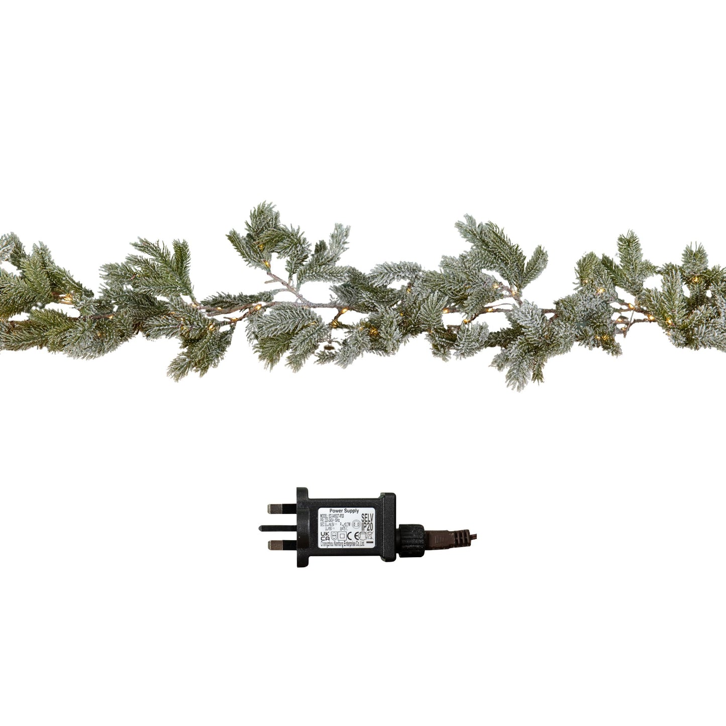 1.8m Frosted Pine Needle Christmas Garland with 120 Warm White LEDs