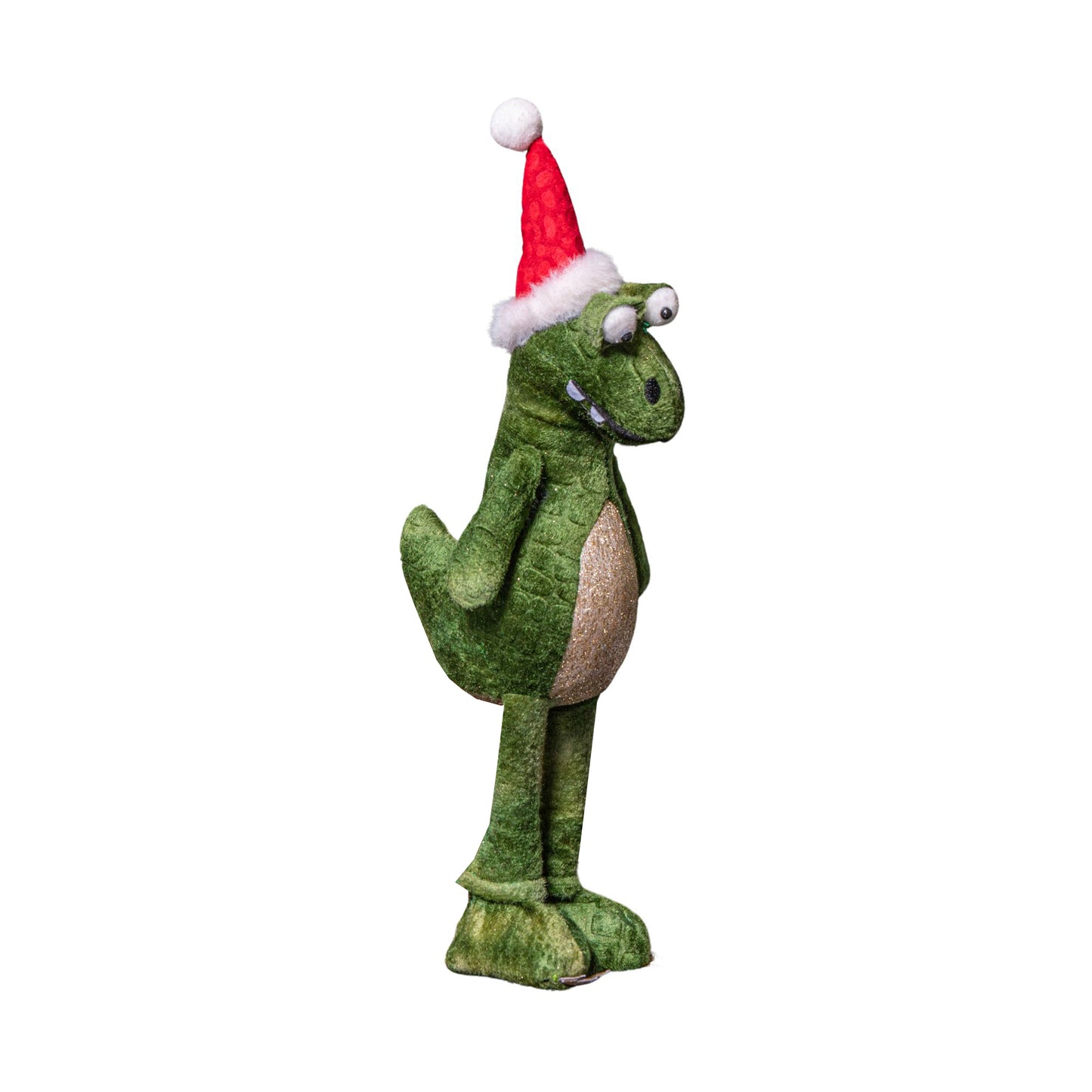 37cm Green Standing Christmas Dinosaur with Santa Hat