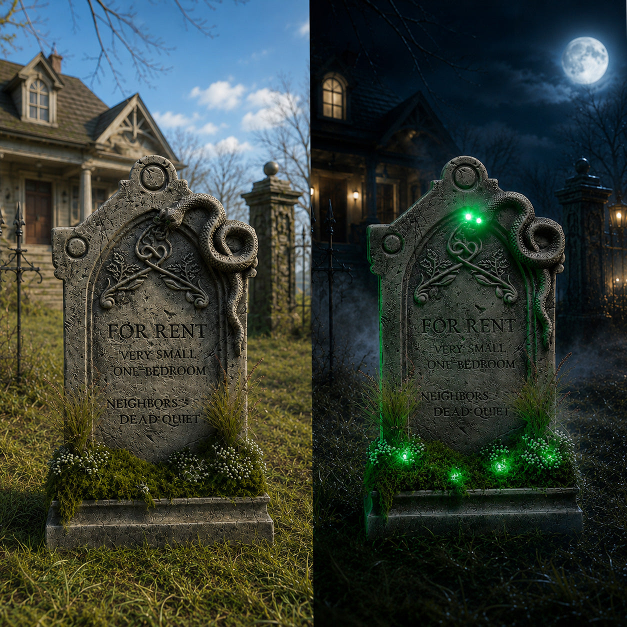 60cm (2ft) "For Rent" Halloween Graveyard Tombstone with LED Lights