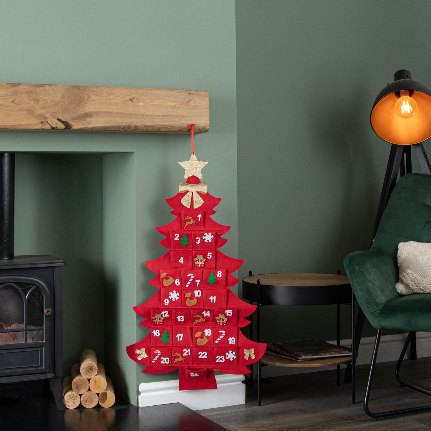 90cm Fabric Christmas Tree Shaped Hanging Advent Calendar Decoration
