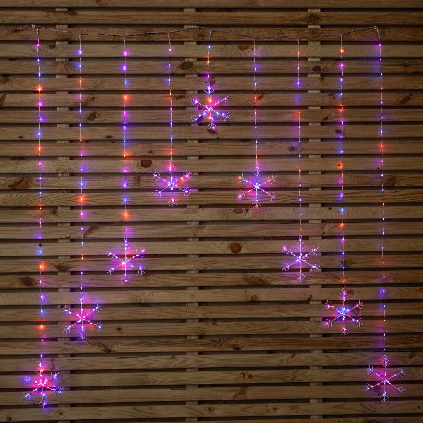 1.2m Premier Christmas Static Snowflake LED Silver Pin Wire V Curtain Lights in Rainbow