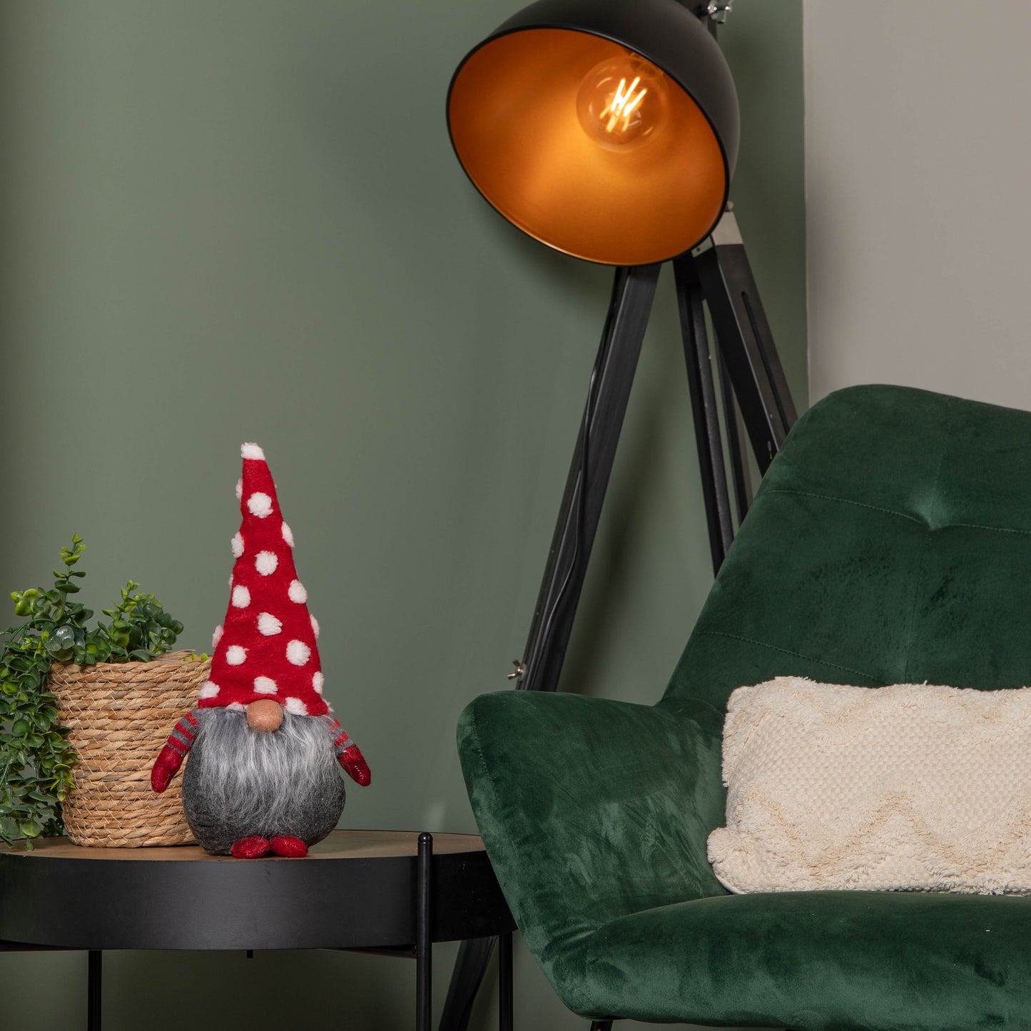 32cm Festive Christmas Red & Grey Bearded Gonk with White Polka Dot Hat