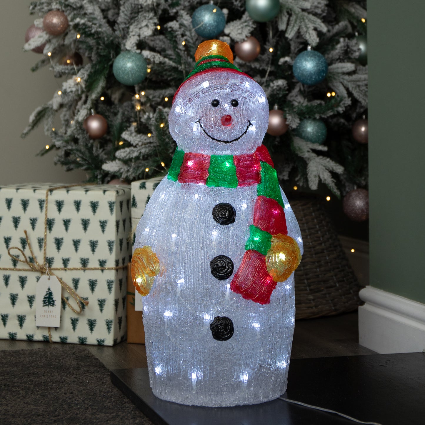 55cm Light up Christmas Ice Snowman Decoration with 70 Cool White LEDs