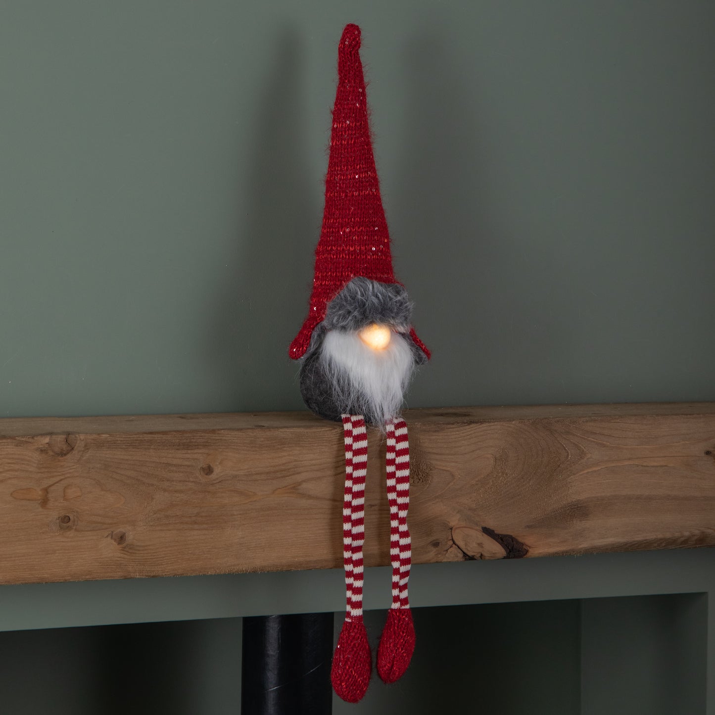 72cm Lit Plush Christmas Gonk with Dangly Legs & Aviator Hat in Red & Grey