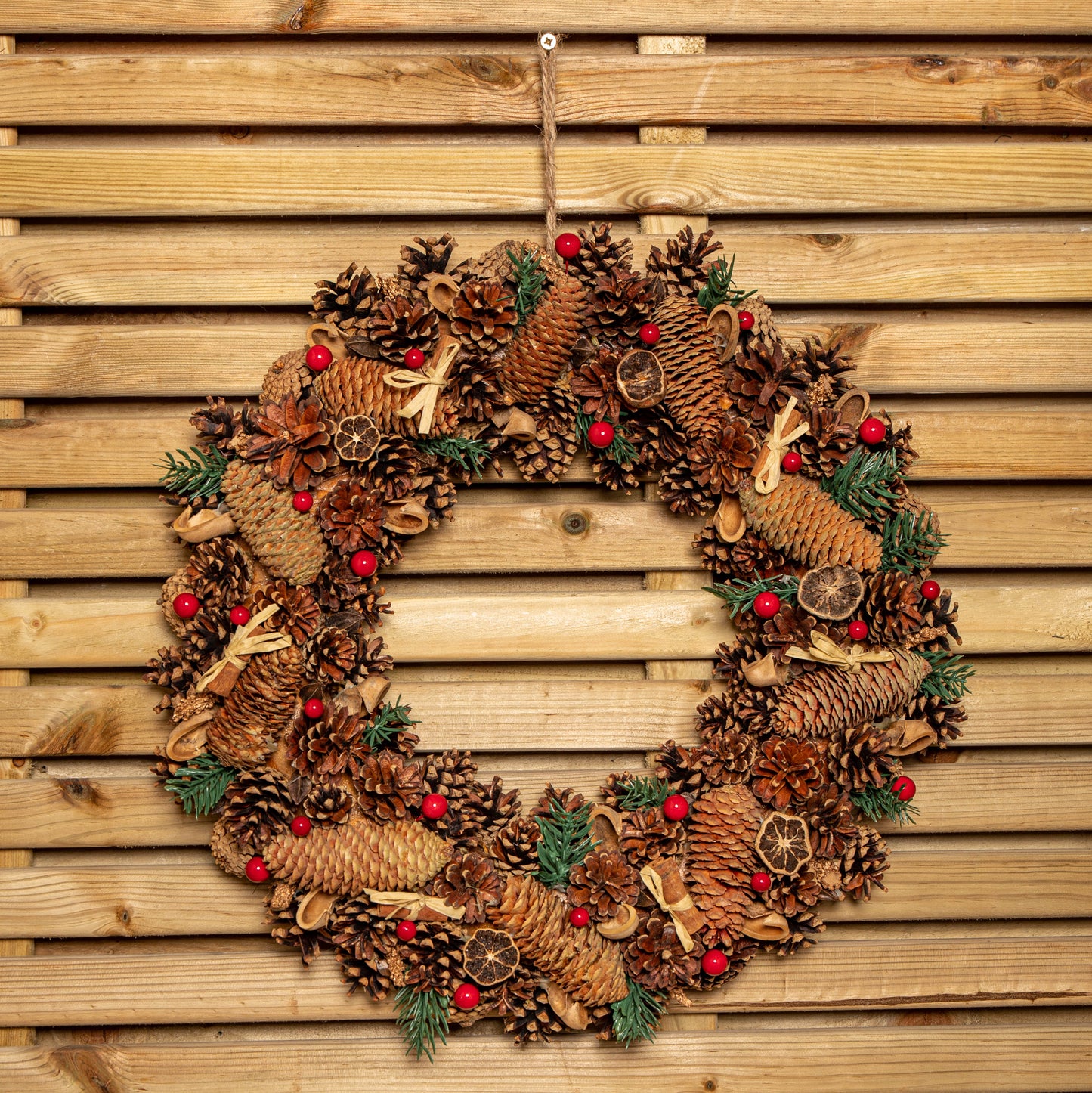50cm Winter Spice Hanging Christmas Wreath with Pine Cones Red Berries & Dried Fruit