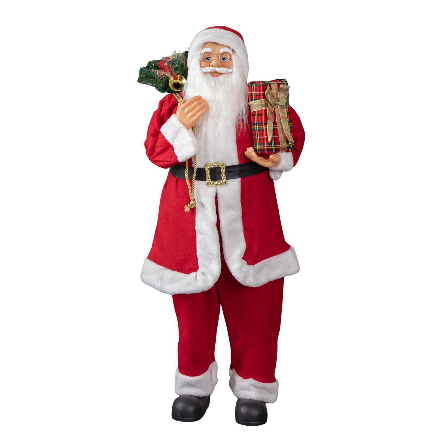1.1m Red Standing Santa Claus Indoor Decoration with Present and Green Sack