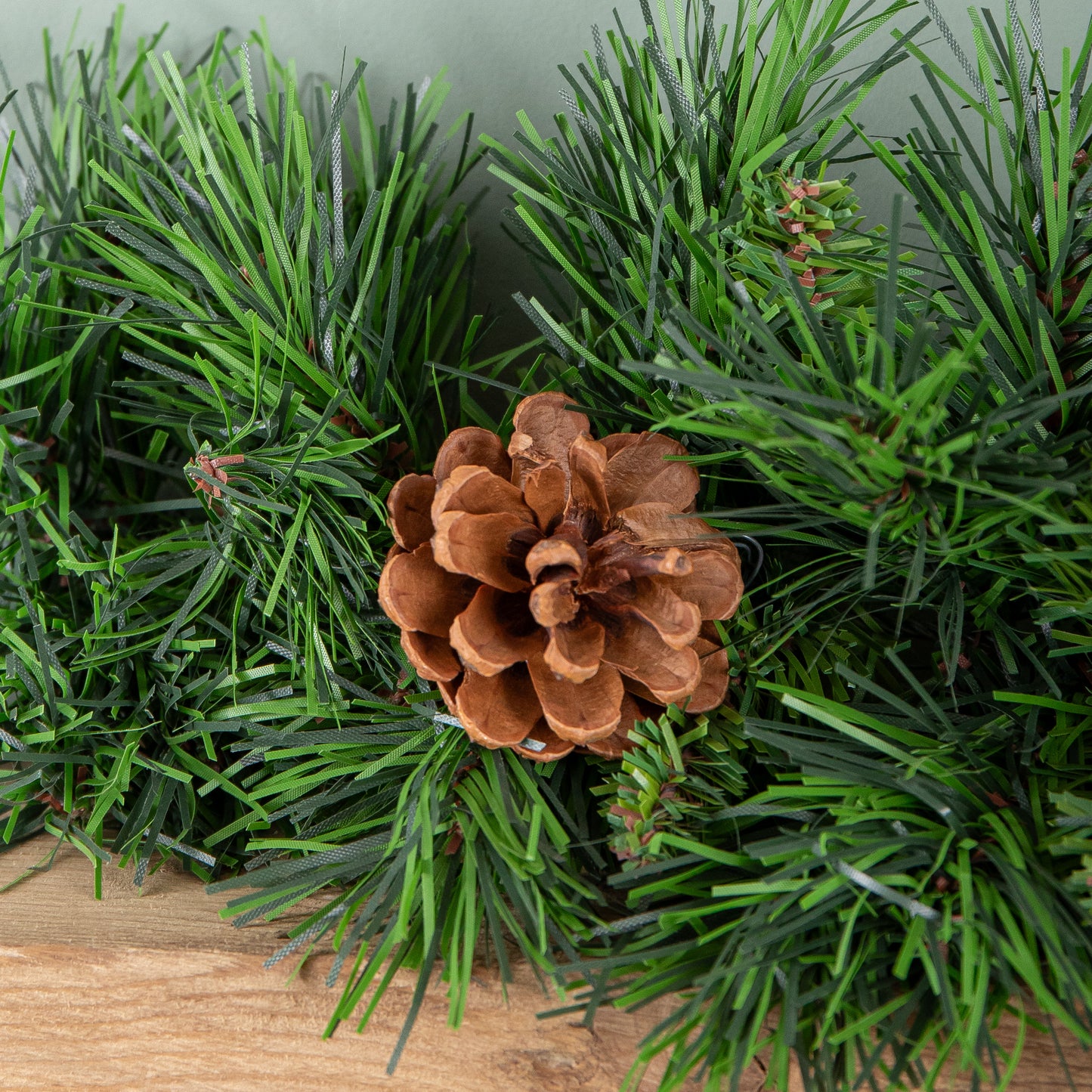 90cm Deluxe Snow Time Princess Green Garland Swag 108 Tips With 5 Pine Cones