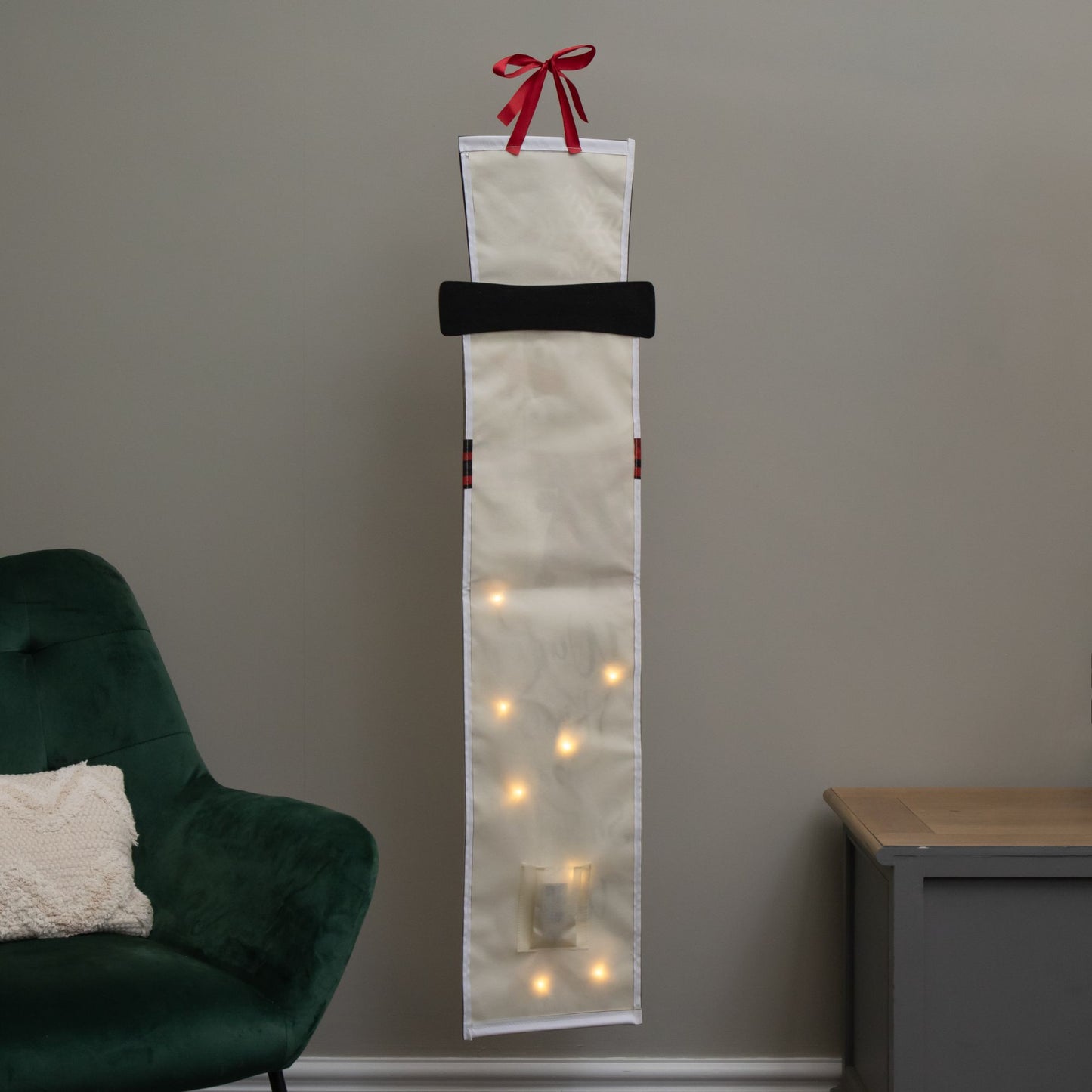 1.2m Battery Operated Light up Hanging Christmas Snowman Fabric Banner with LEDs