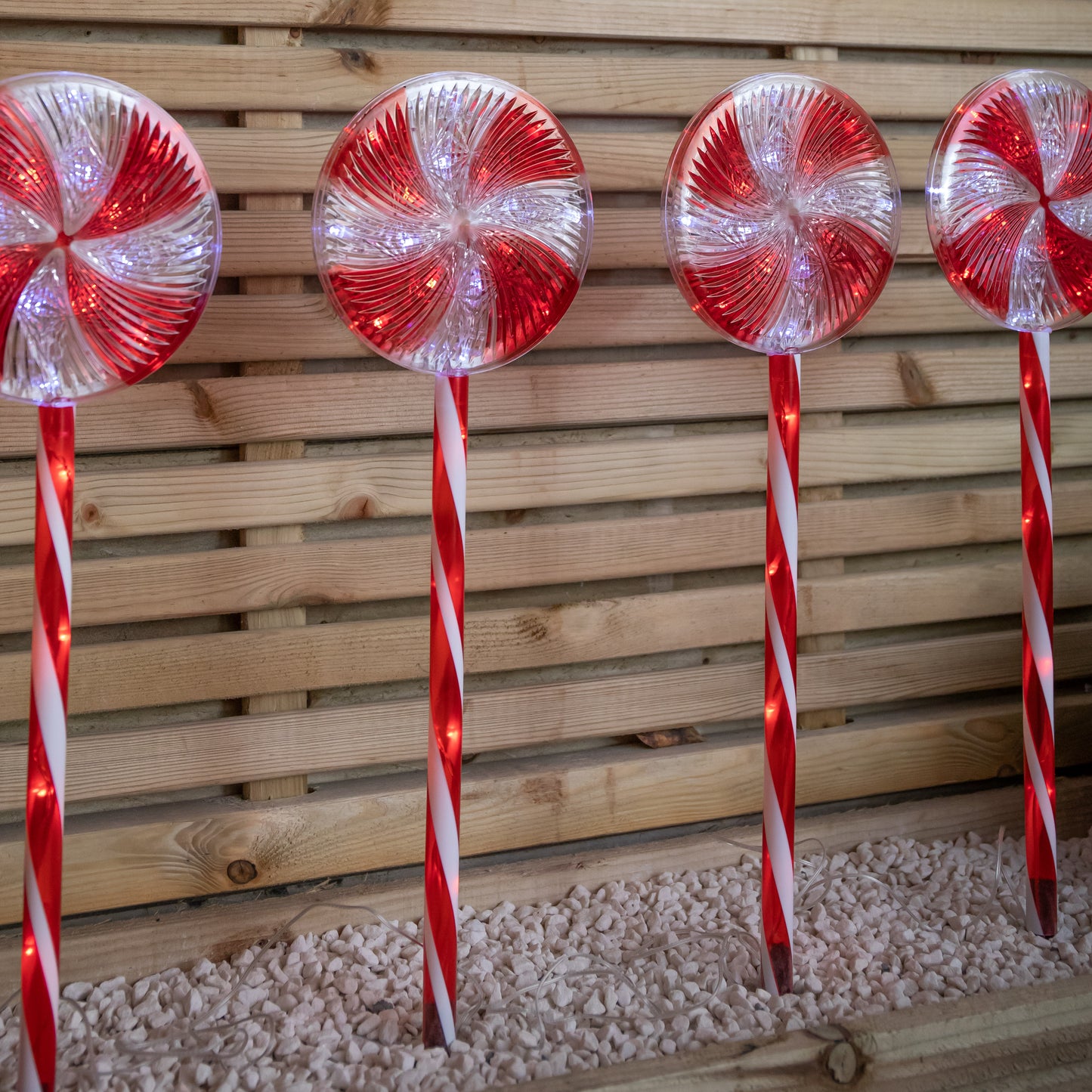 70cm Battery Powered Light up Candy Swirl Pathlights with Red and White LEDs
