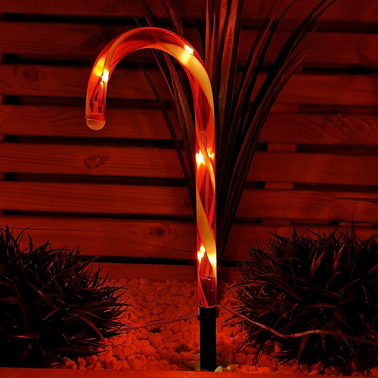 Set of 6 Light up Red & White Stripe Christmas Candy Cane Garden Stakes with LEDs