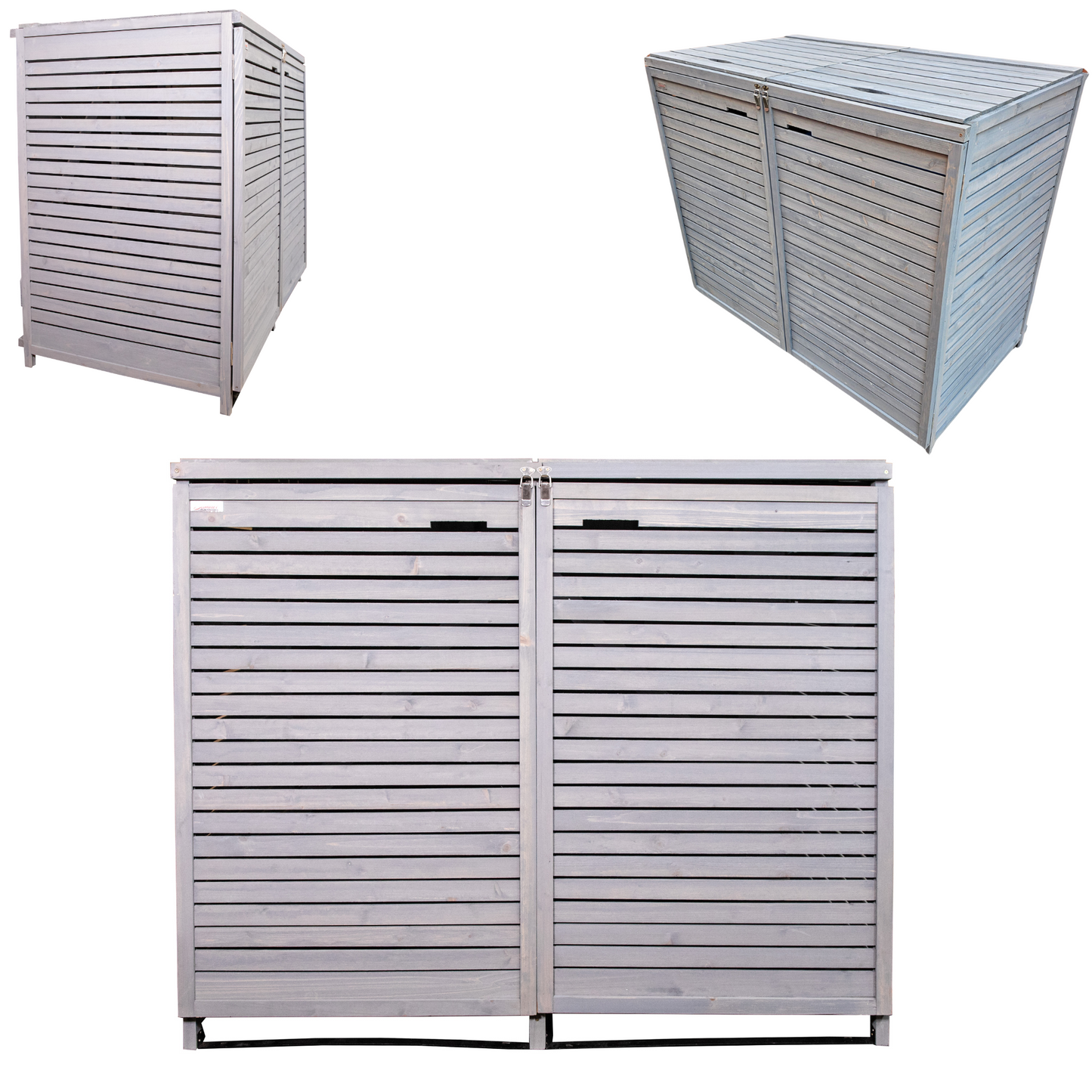 Factory Seconds 1.35m x 1.14m Large Grey Wooden Outdoor Garden Double Wheelie Bin Store Storage for 2 Bins