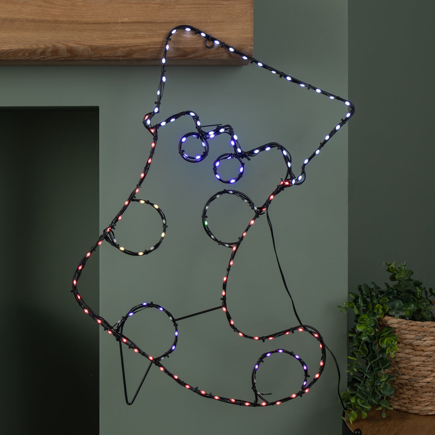 60cm x 42cm Light up FlexiBrights Christmas Stocking Silhouette with 134 Multi-Coloured LEDs