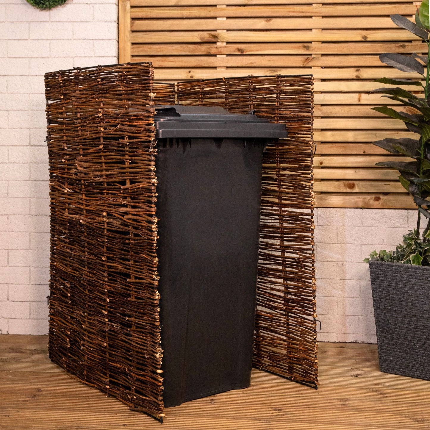 1.16m x 61cm Single Garden Patio Willow Wheelie Bin Screen Hideaway