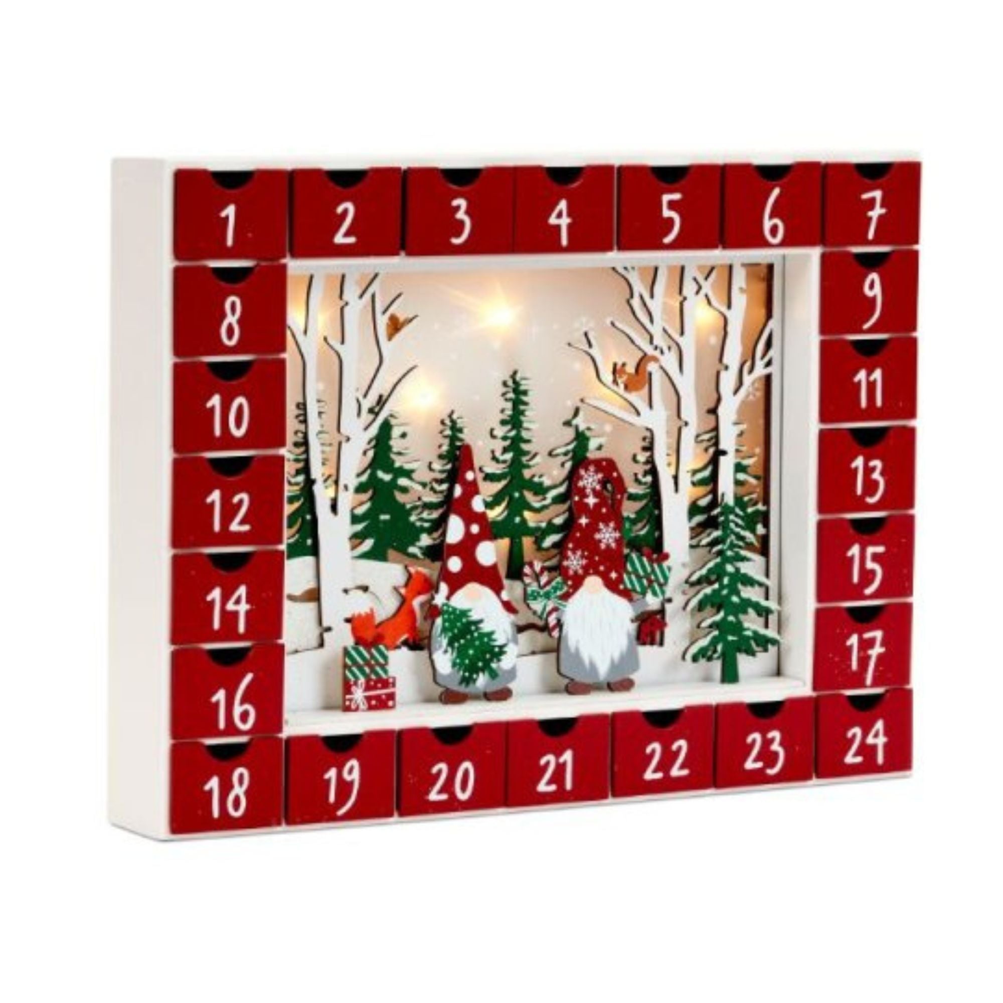 27cm Traditional Wooden Advent Calendar Christmas Decoration with Gonk Winter Scene