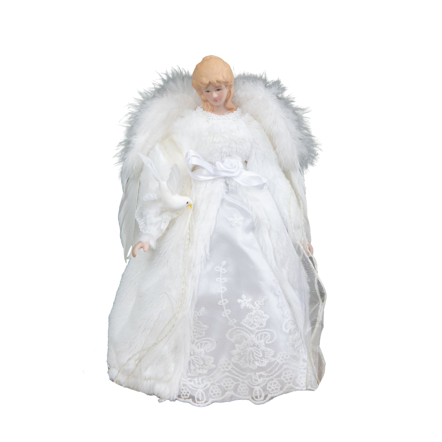 30cm Angel Holding Dove Christmas Tree Topper in White