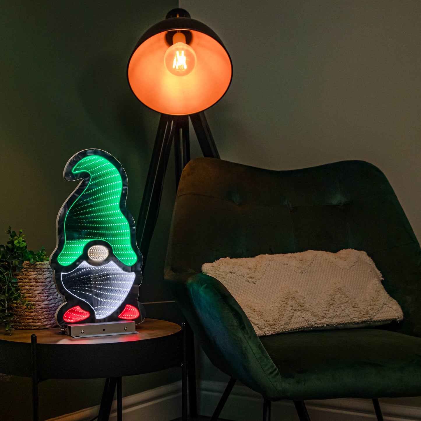 40cm Infinity Gonk with Hat on Metal Base with Green, White and Red LEDs