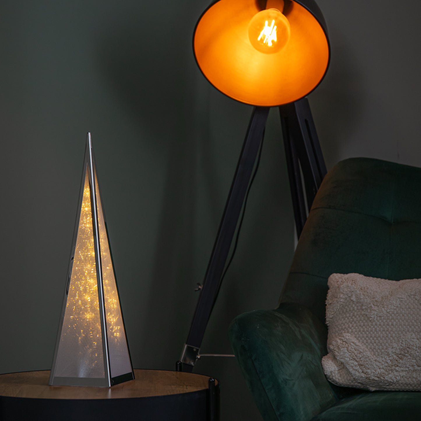 45cm Light up Holographic Christmas Pyramid Decoration with Warm White LEDs