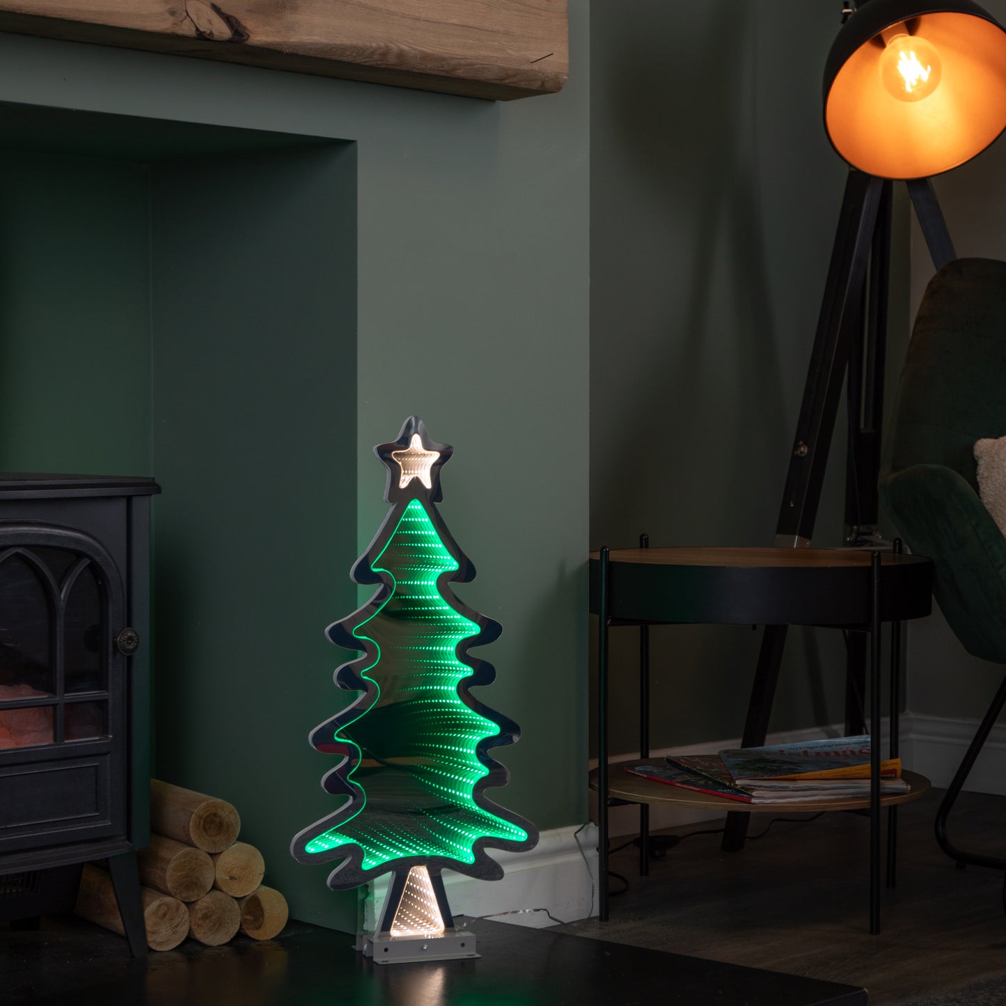 60cm Light up Christmas Tree Infinity Decoration with Green LEDs on Metal Base