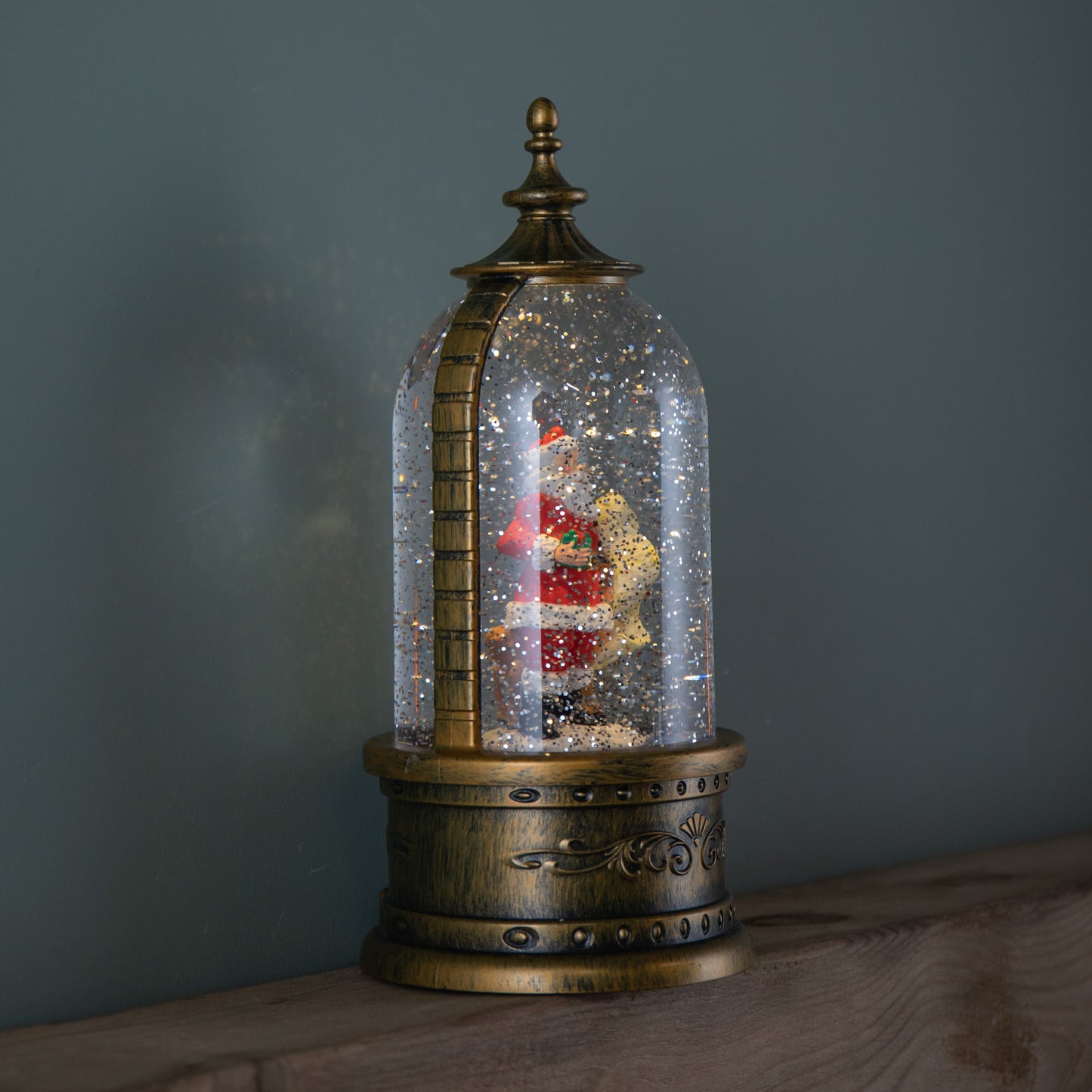 29cm Battery Operated Light up LED Christmas Cloche Water Spinner with Santa & Deer Scene