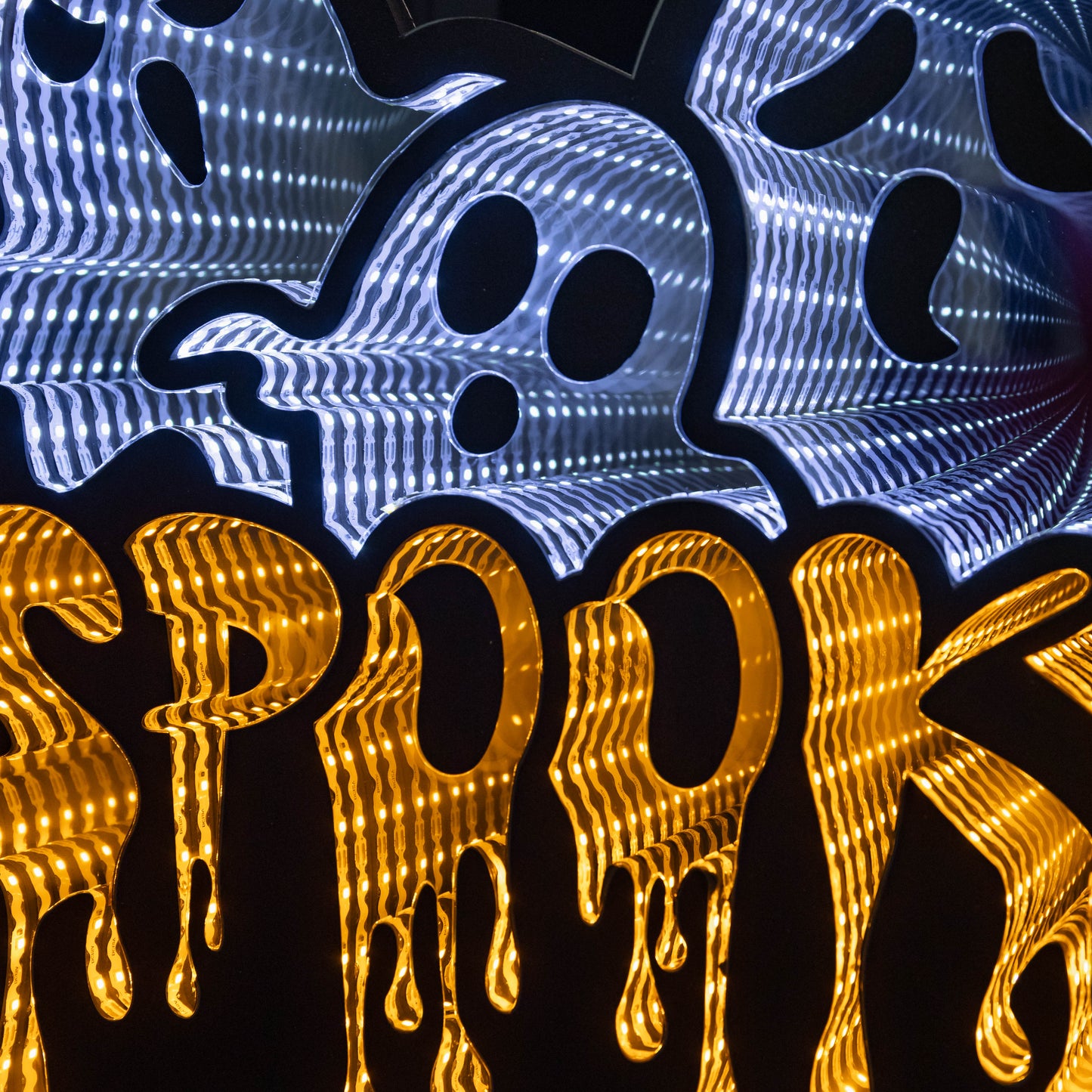 40cm Spooky Ghost Halloween Infinity Light with Orange and White LEDs