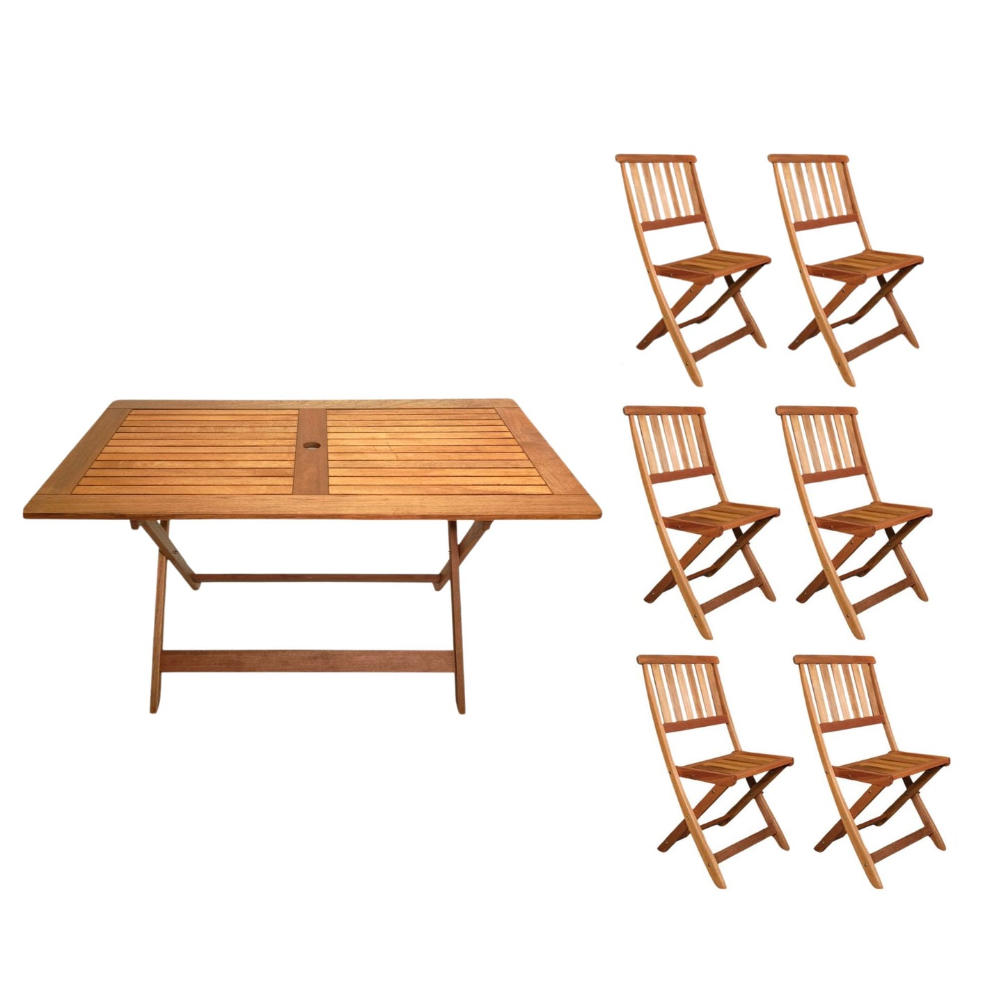 Outdoor 6 Person Folding Rectangular Wooden Garden Dining Table Chairs Set