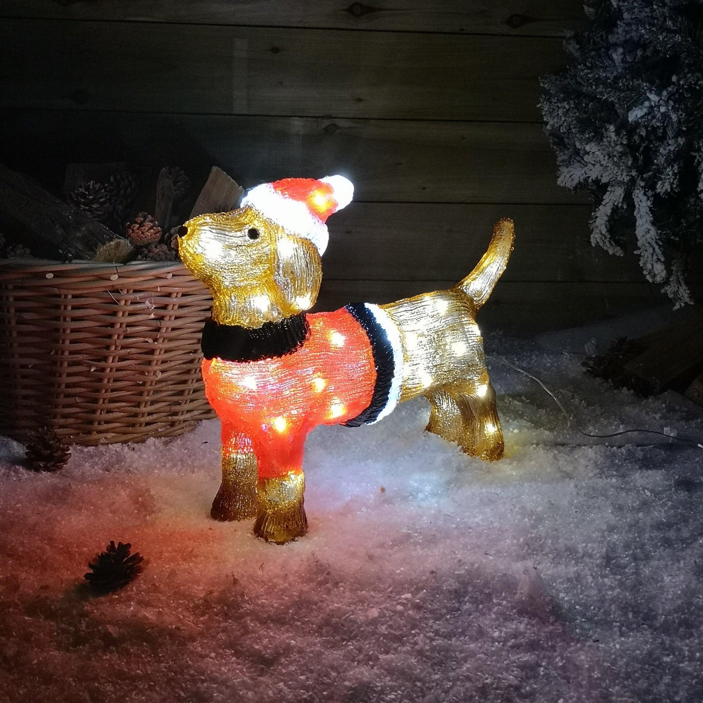 Factory Seconds: 36cm Indoor Outdoor Acrylic Dachshund Christmas Decoration with 48 Ice White LEDs